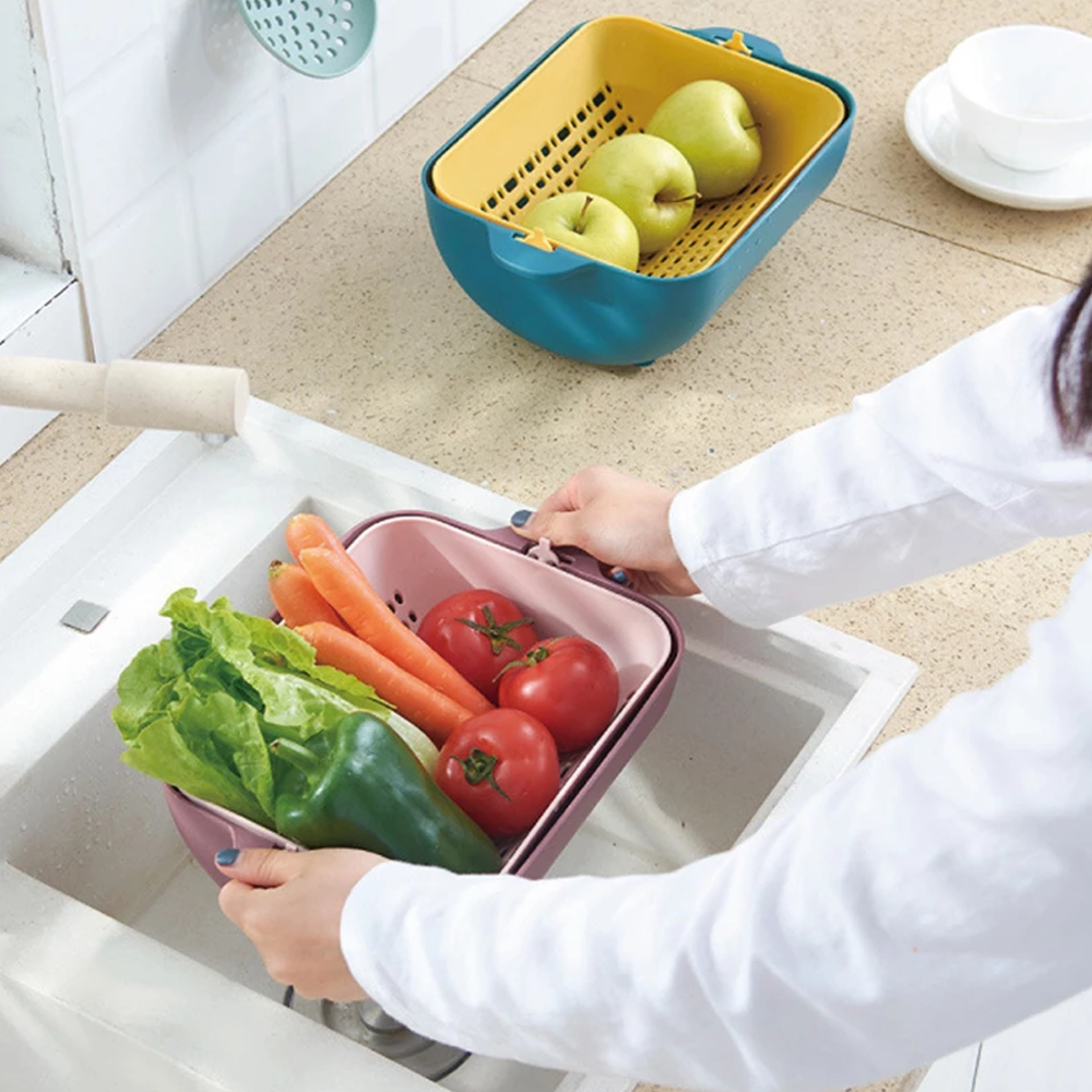 Double Plastic Vegetable Washing Basket – view 5