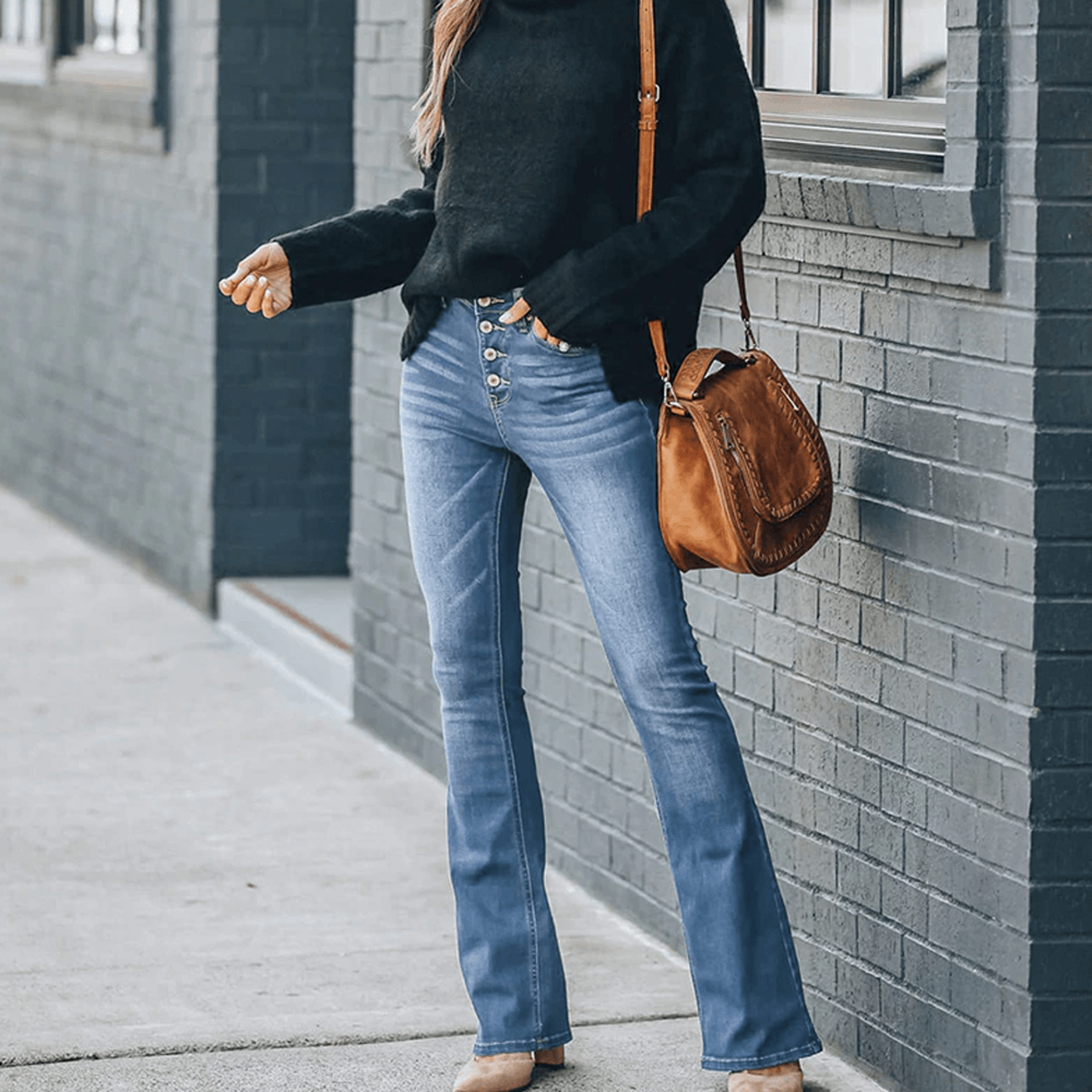 90s Vintage Button Fly High Waist Flare Leg Jeans – view 2