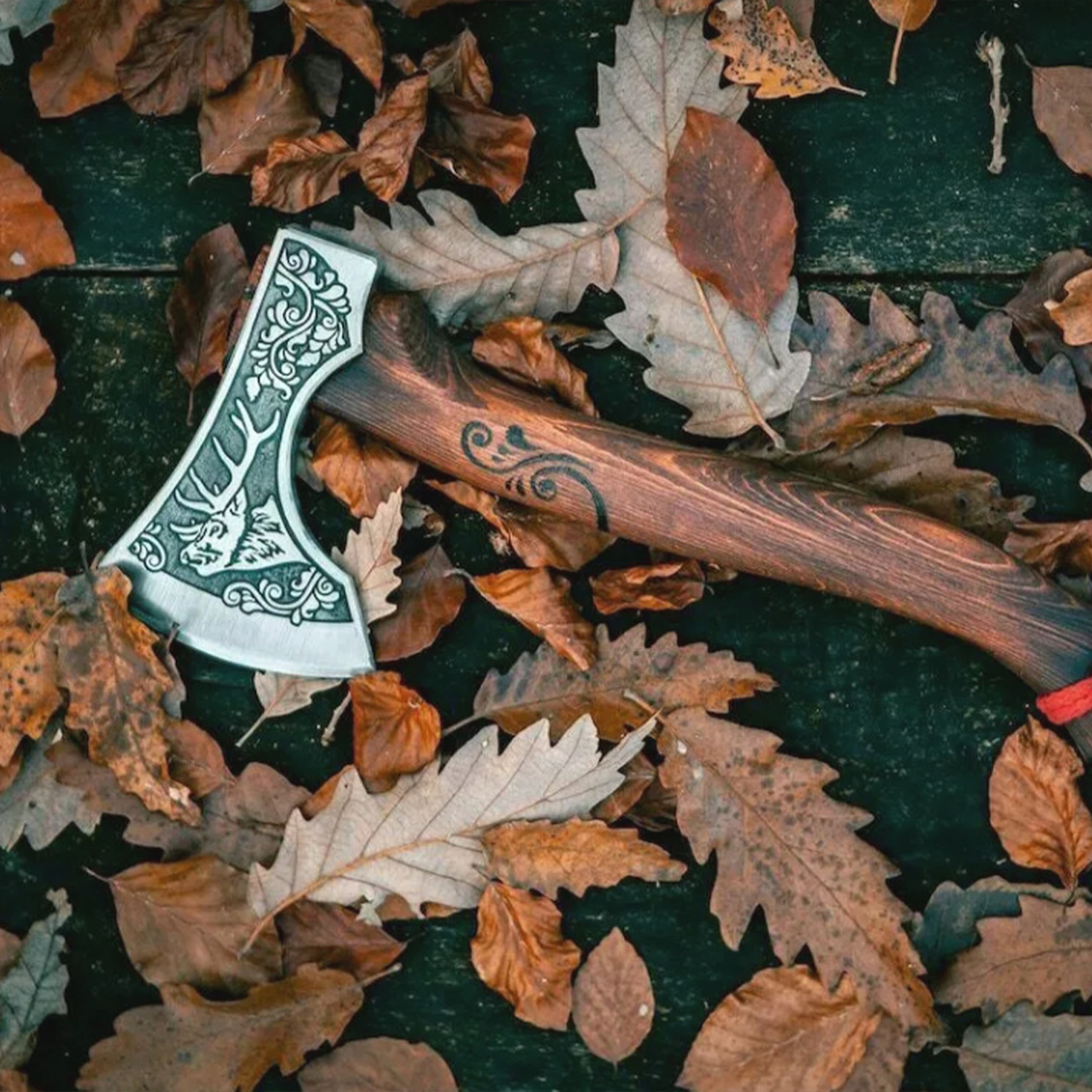 Handmade High-Carbon Steel Tomahawk Axe | Hand-Forged Battle Axe with Carved Head & Oil-Polished Ash Wood Handle – view 3