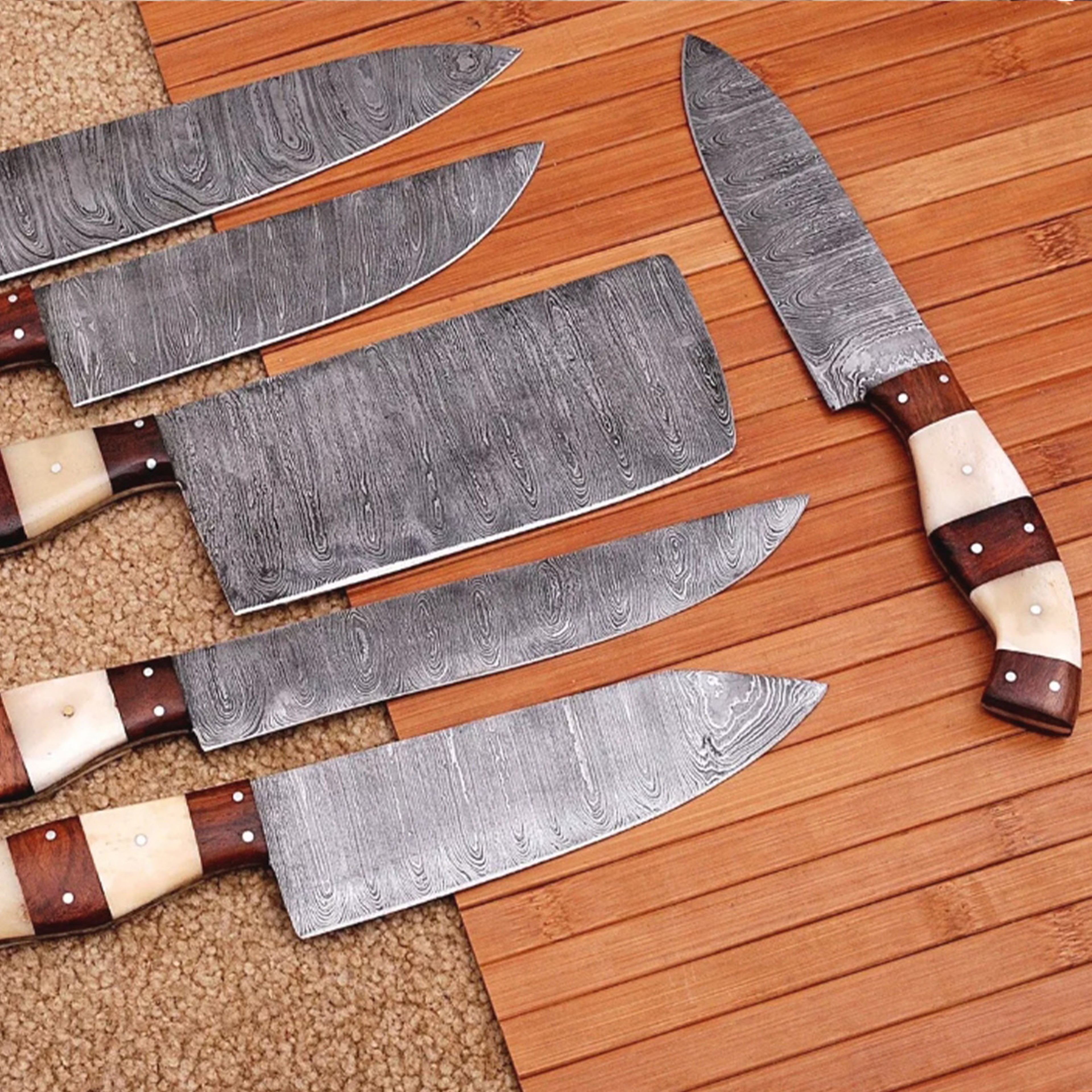 Custom Handmade Hand Forged Damascus Steel Chef Knife Sets Kitchenjpg