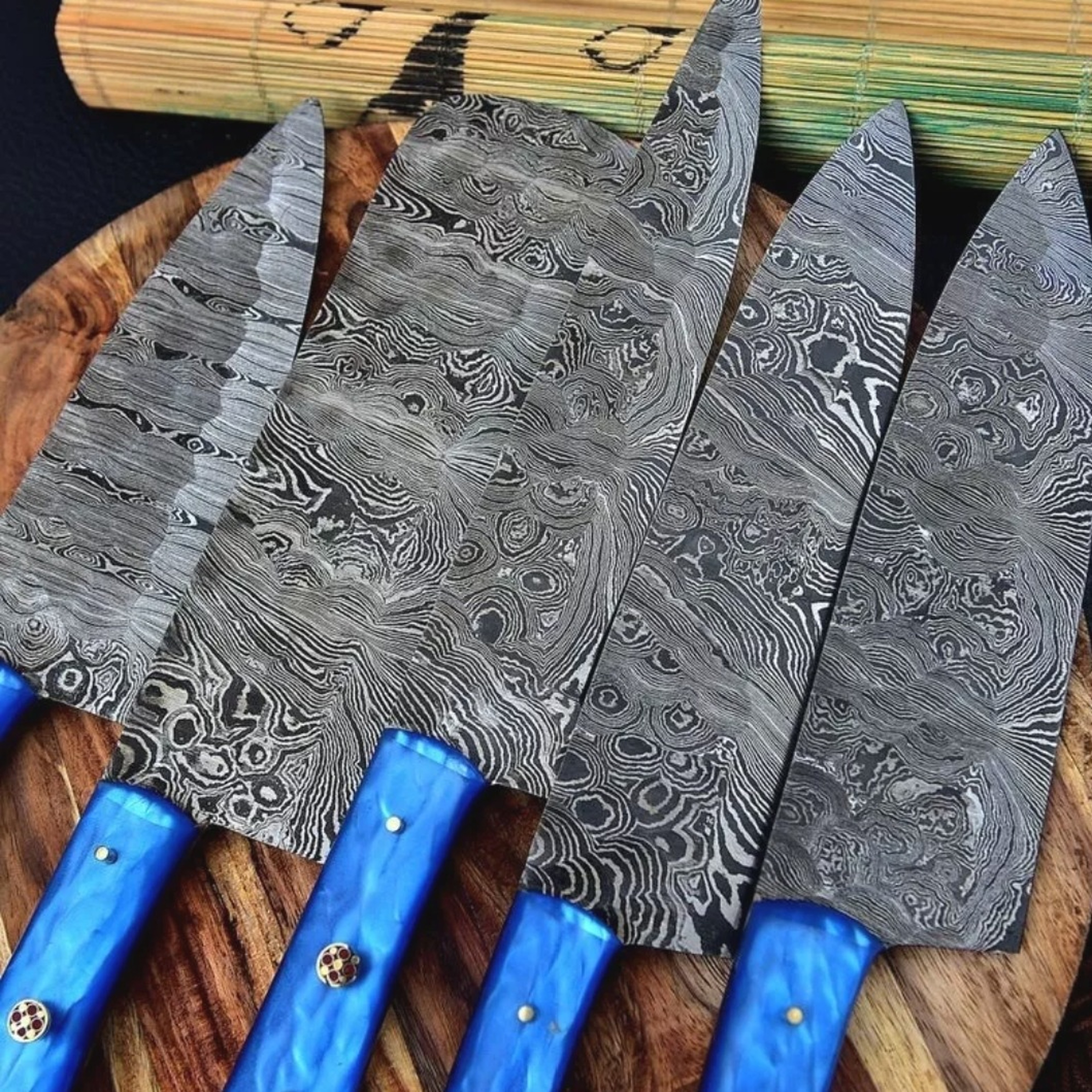 Handmade Damascus Chef Knife Set Of 5 Pcs With leather Sheath Father's Day Gift Groomsmen Gift BBQ – view 2