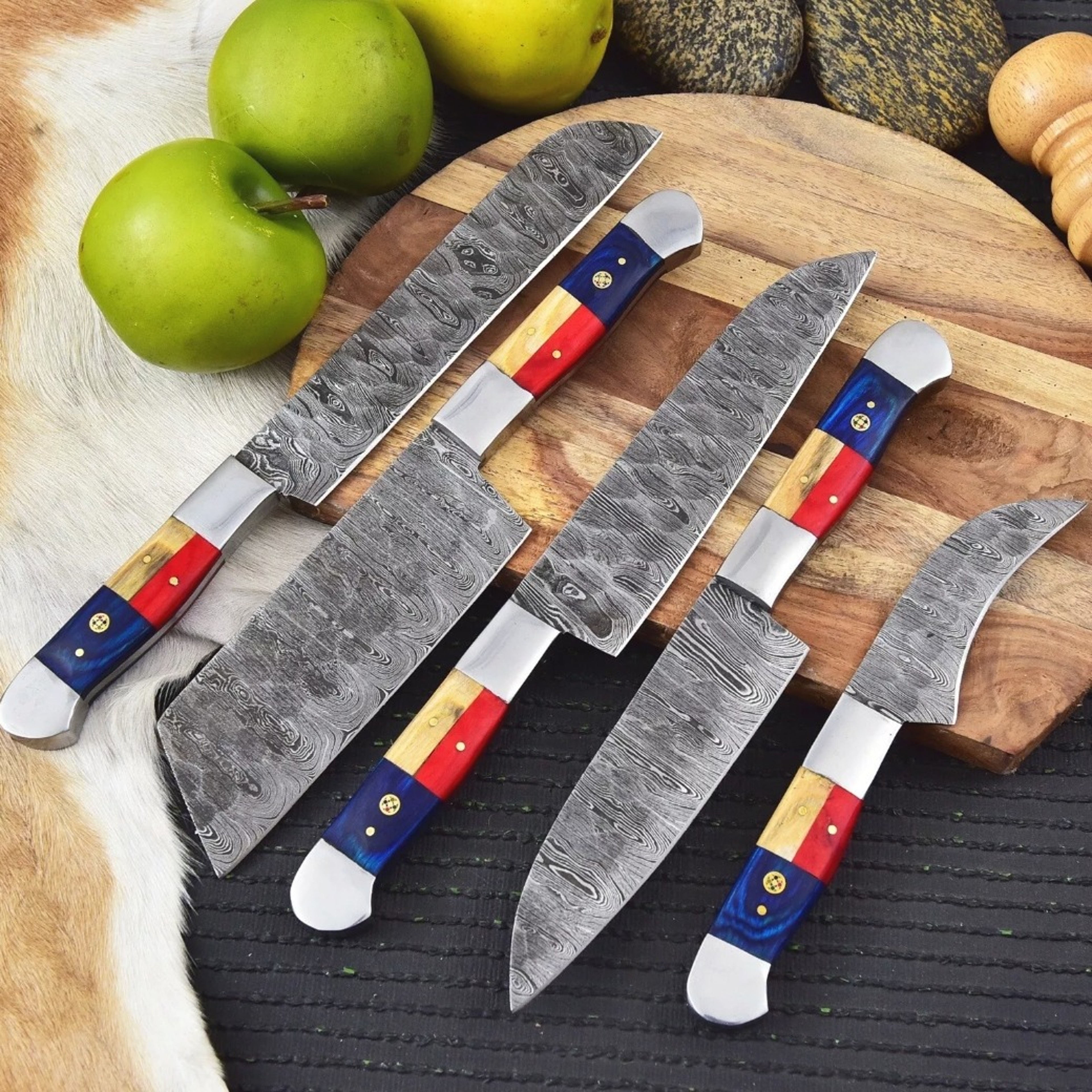 Handmade Damascus Chef Knife Set Of 5 Pcs With leather Sheath Father's Day Gift Groomsmen Gift BBQ – view 2