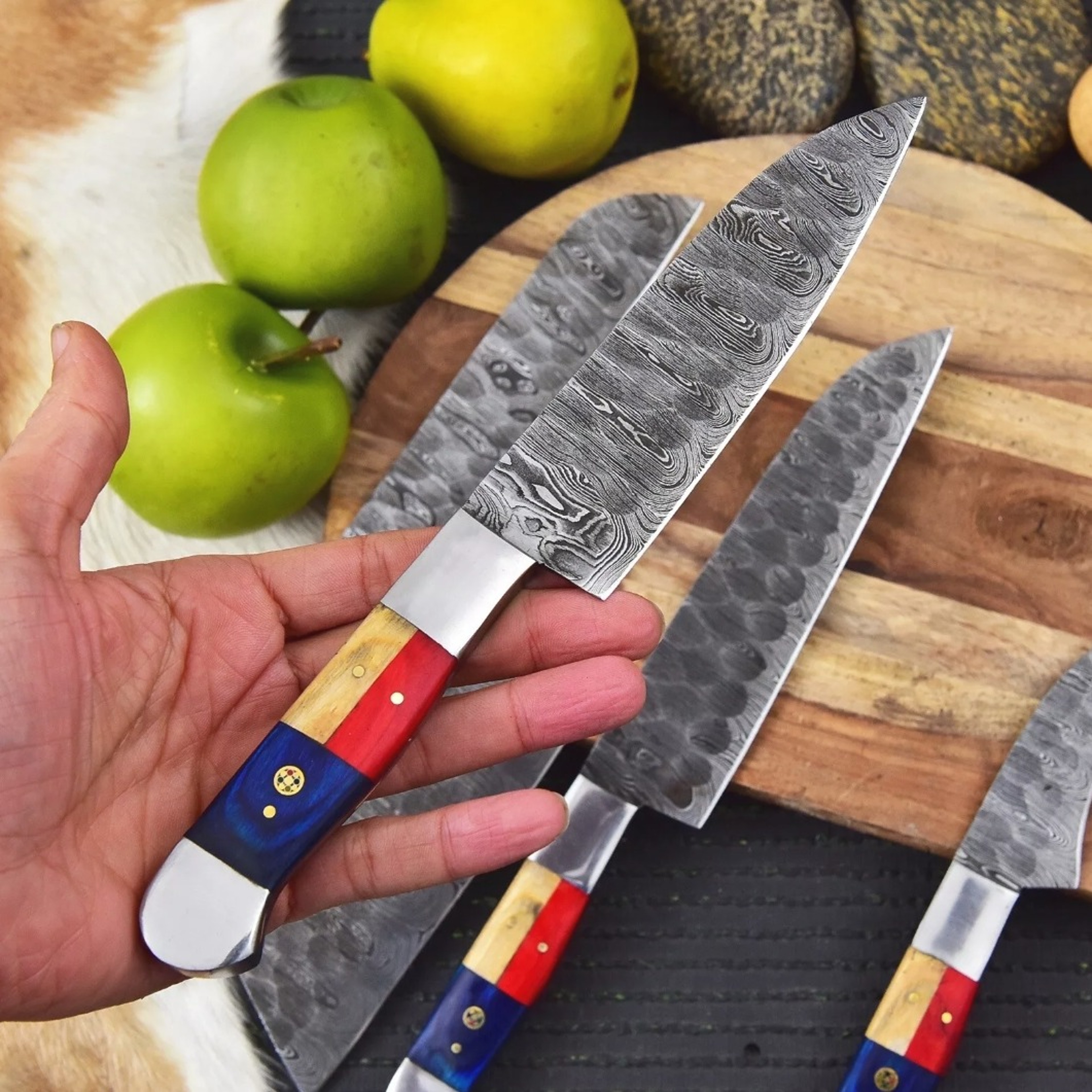 Handmade Damascus Chef Knife Set Of 5 Pcs With leather Sheath Father's Day Gift Groomsmen Gift BBQ – view 3