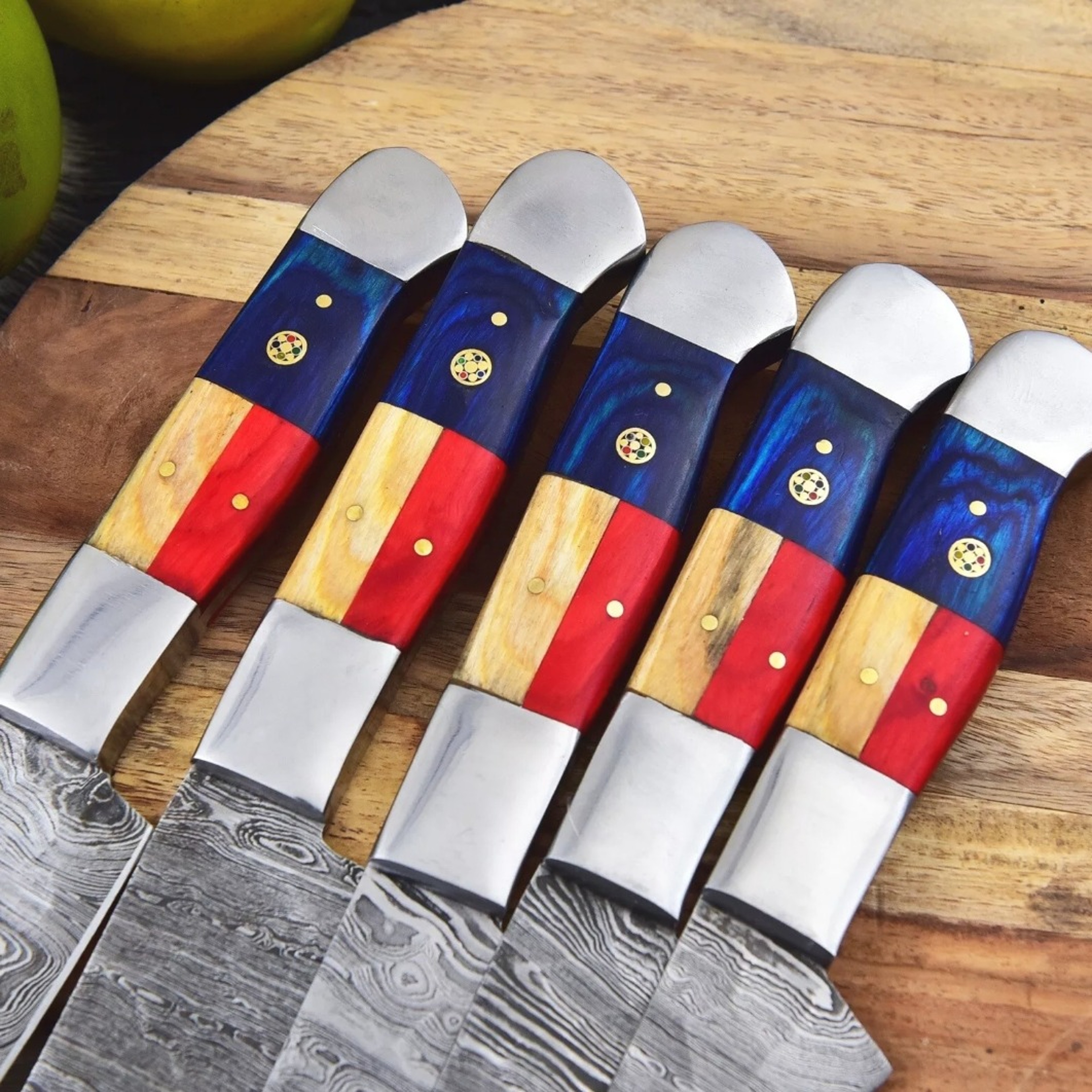 Handmade Damascus Chef Knife Set Of 5 Pcs With leather Sheath Father's Day Gift Groomsmen Gift BBQ – view 4