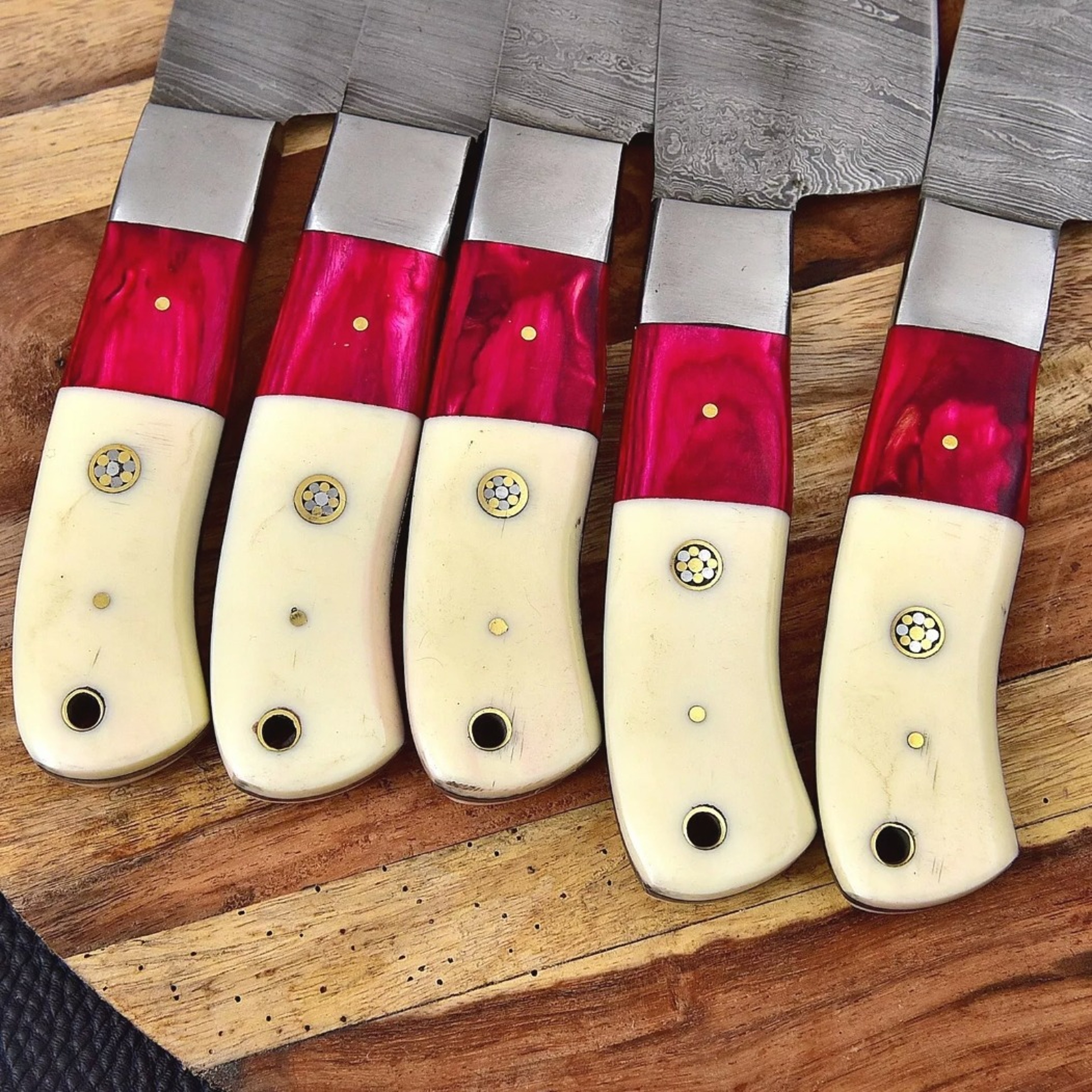 Handmade Damascus Chef Knife Set Of 5 Pcs With leather Sheath Father's Day Gift Groomsmen Gift BBQ – view 3