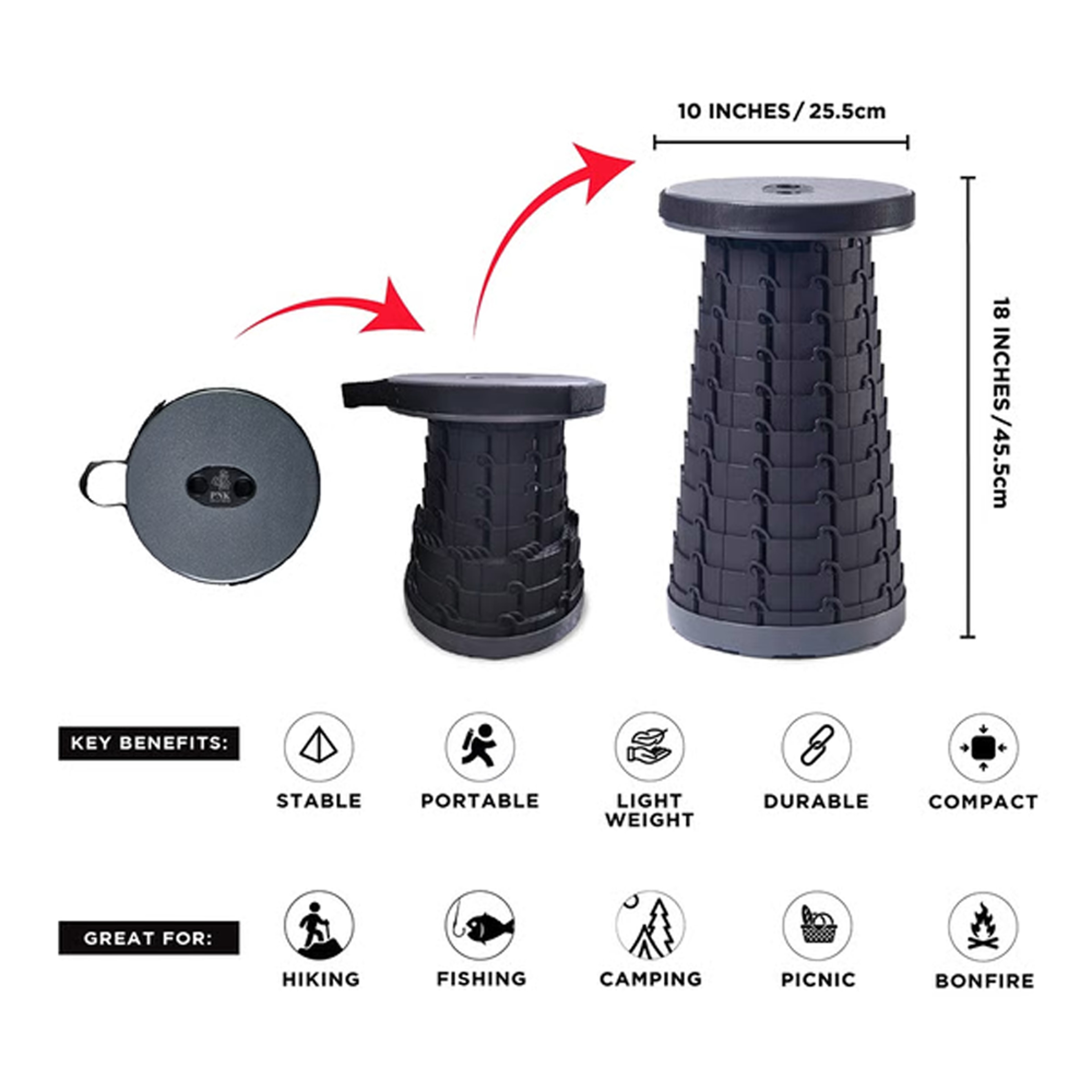 Portable Telescopic Outdoor Stool black