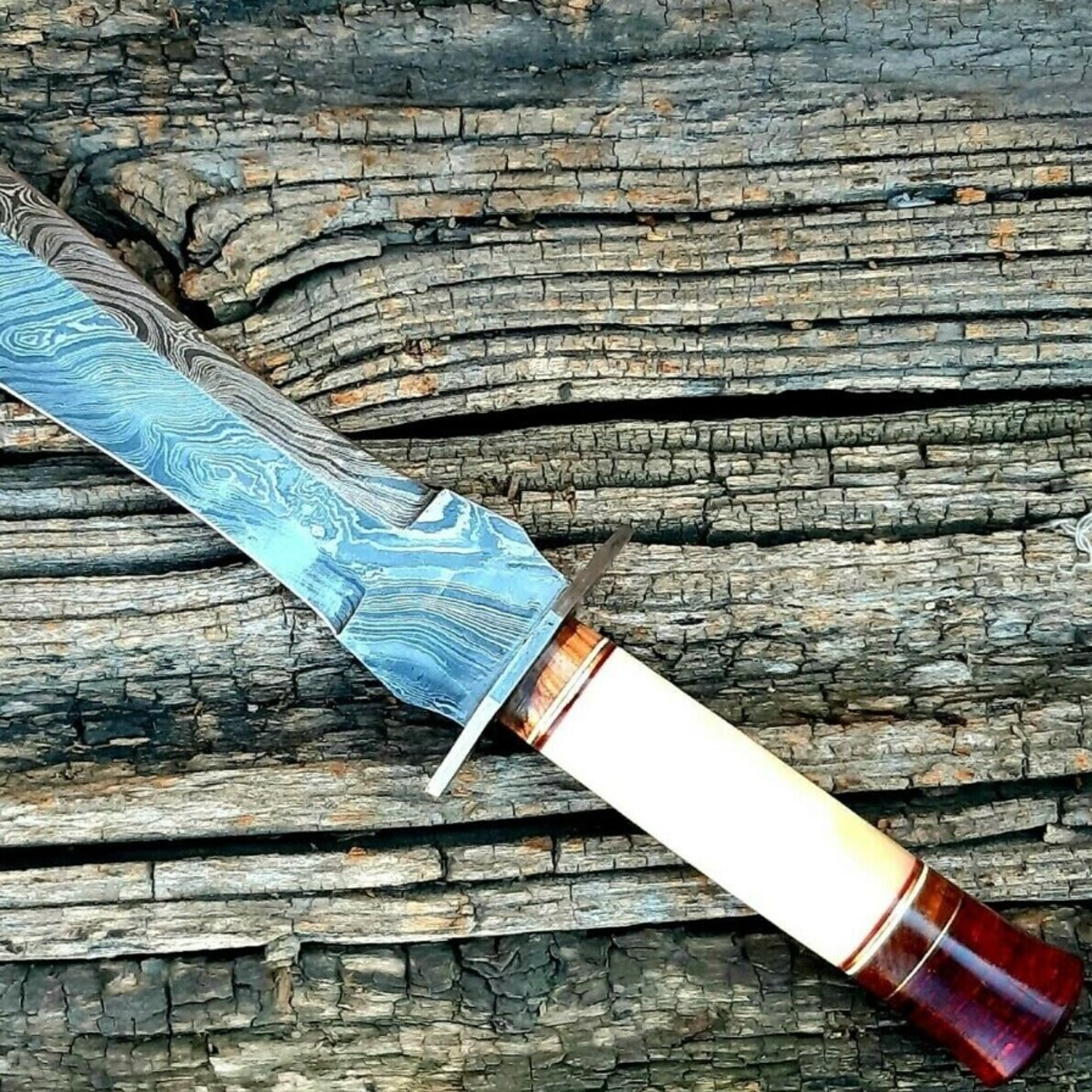 Dagger Knife Custom Handmade Damascus Steel For Hunting – view 4