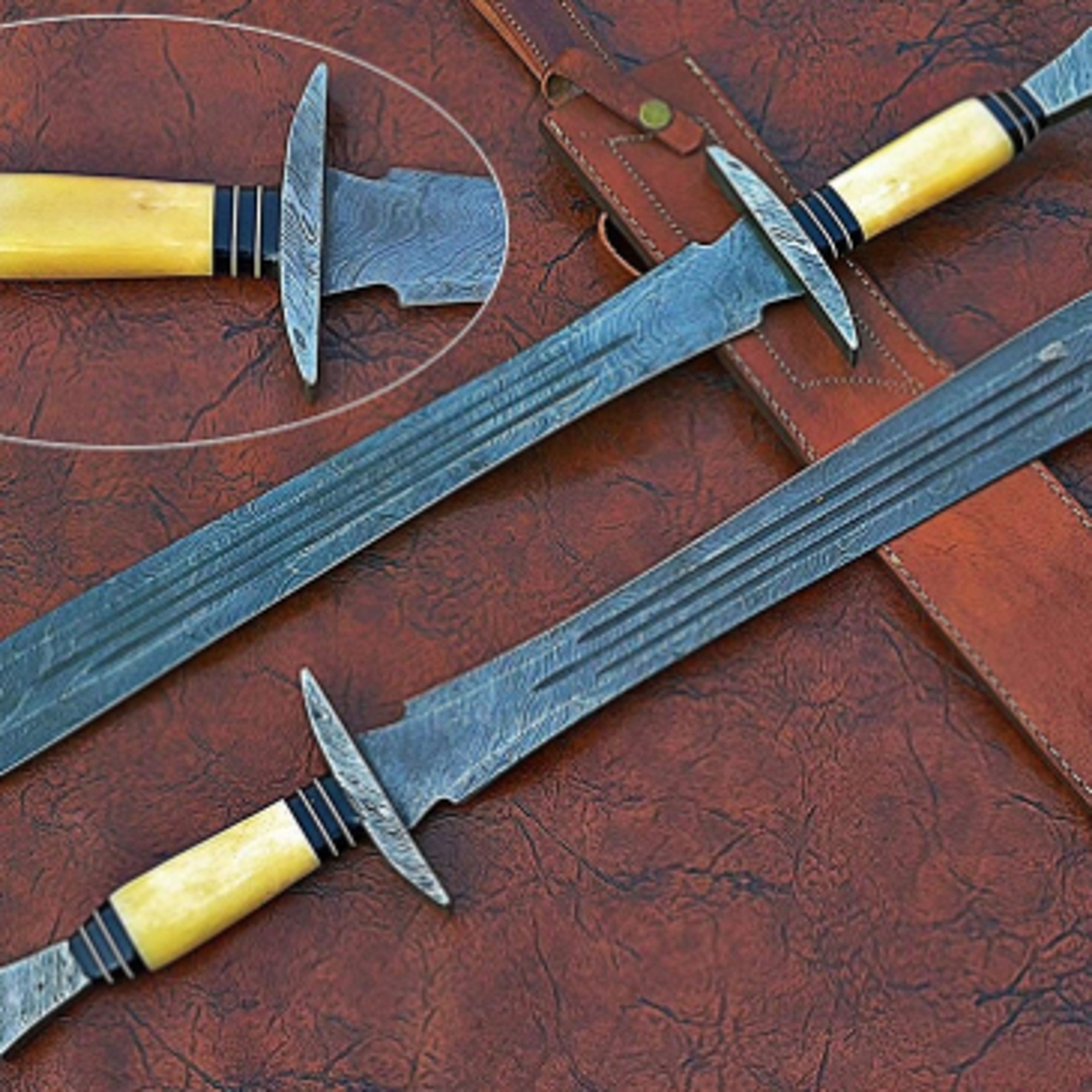 Damascus Viking Sword Battle Ready Sword Damascus hunting Sword W Sheath Christmas Gift Annivers