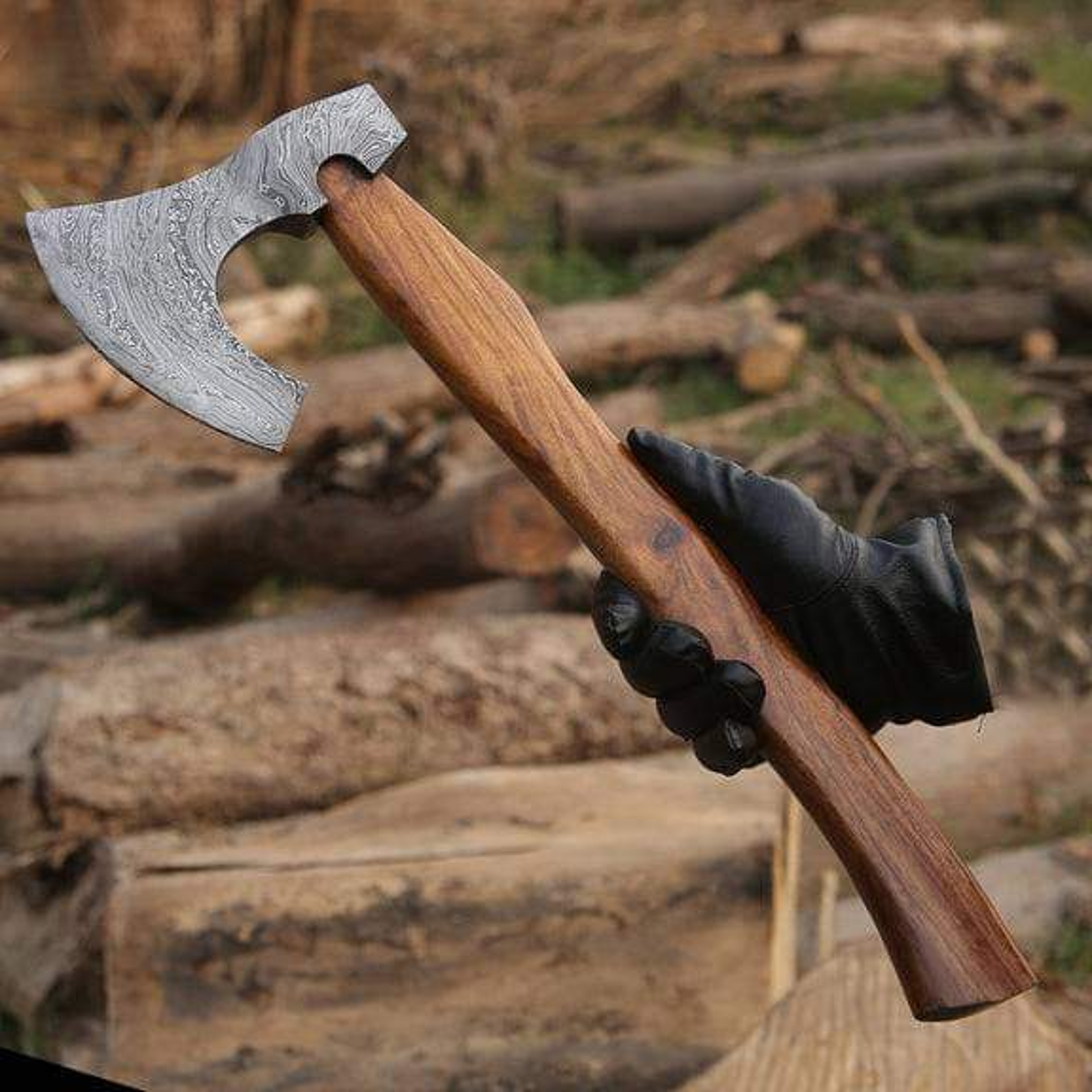 Custom Carbon Steel Bearded Axe with Leather Sheath
