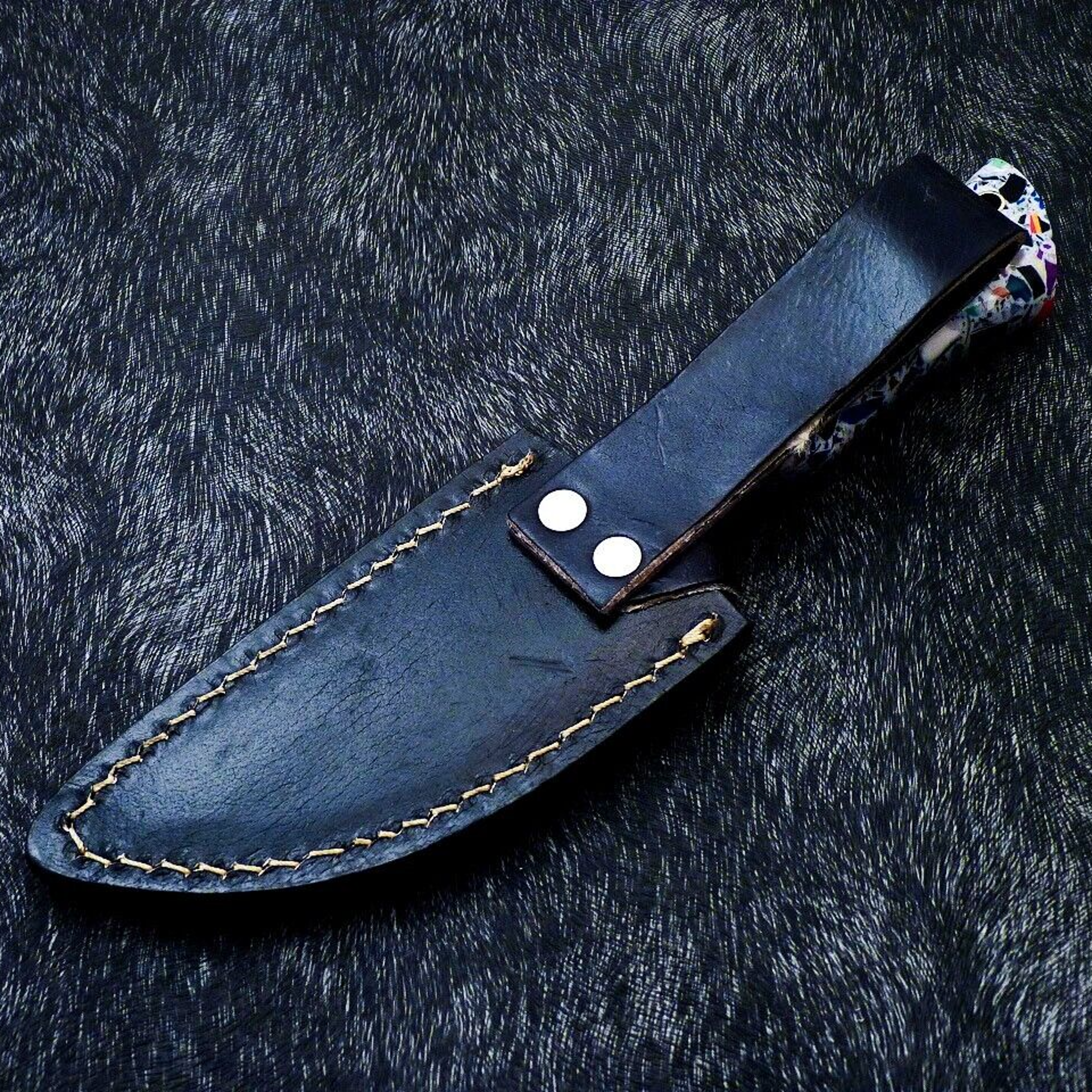 Hand Forged Damascus Full Tang Bowie Hunting Knife Blade With Leather Sheath – view 2