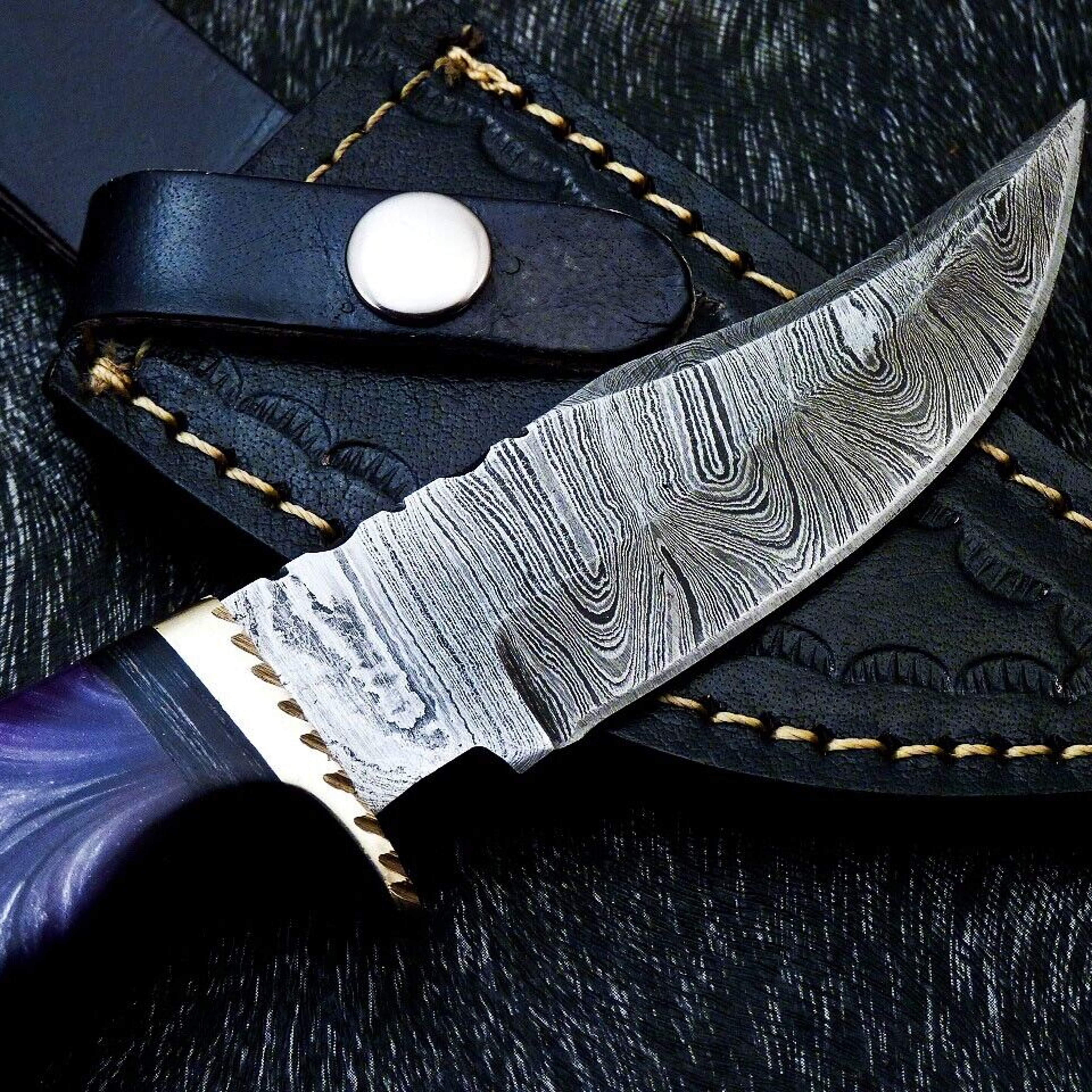 Handmade Damascus Full Tang Bowie Hunting Knife – view 4