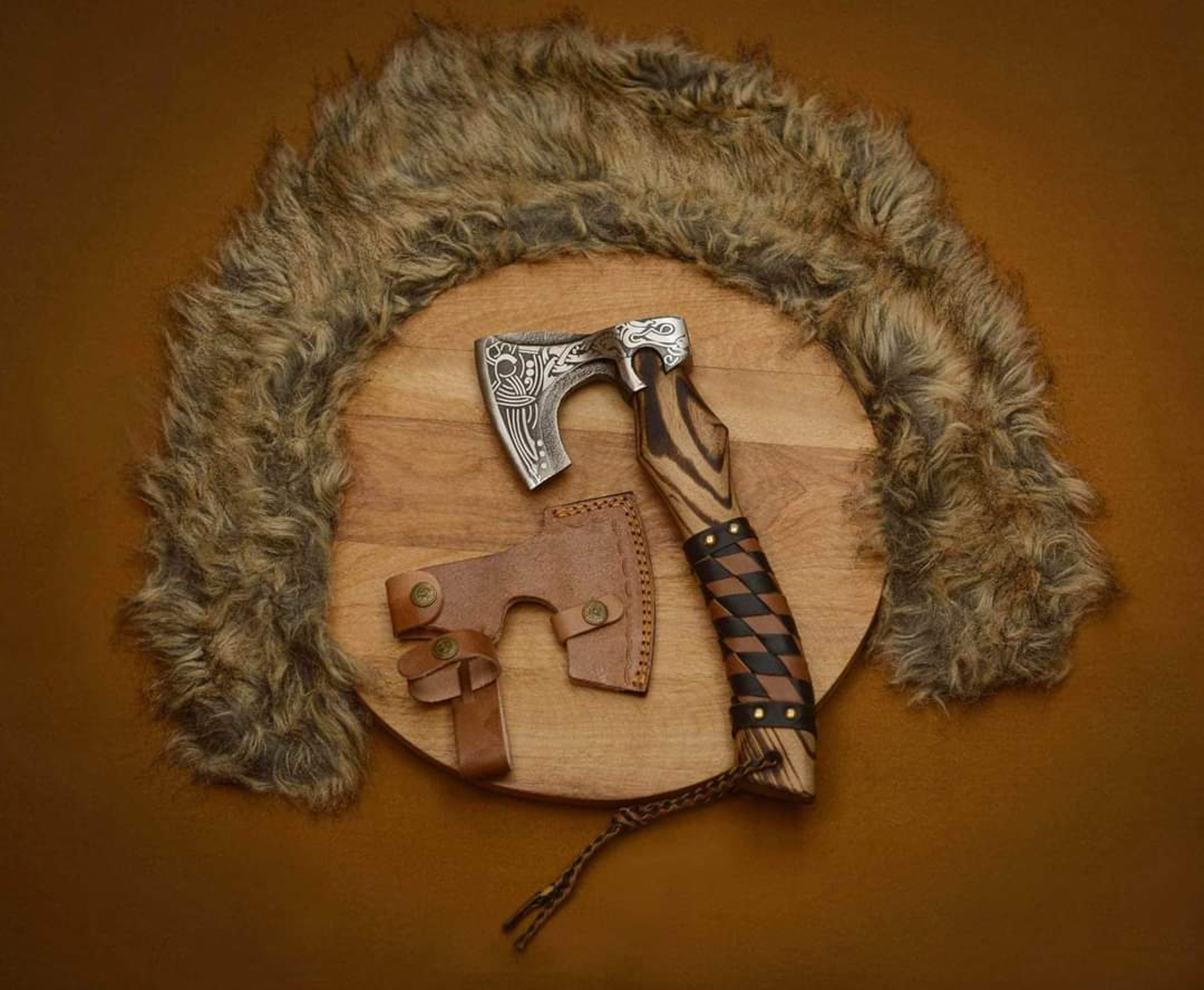 hunting axe, viking axe, with rose wood, engraved cutting axe, anniversary gifts for her, gifts for him, camping axes – view 3