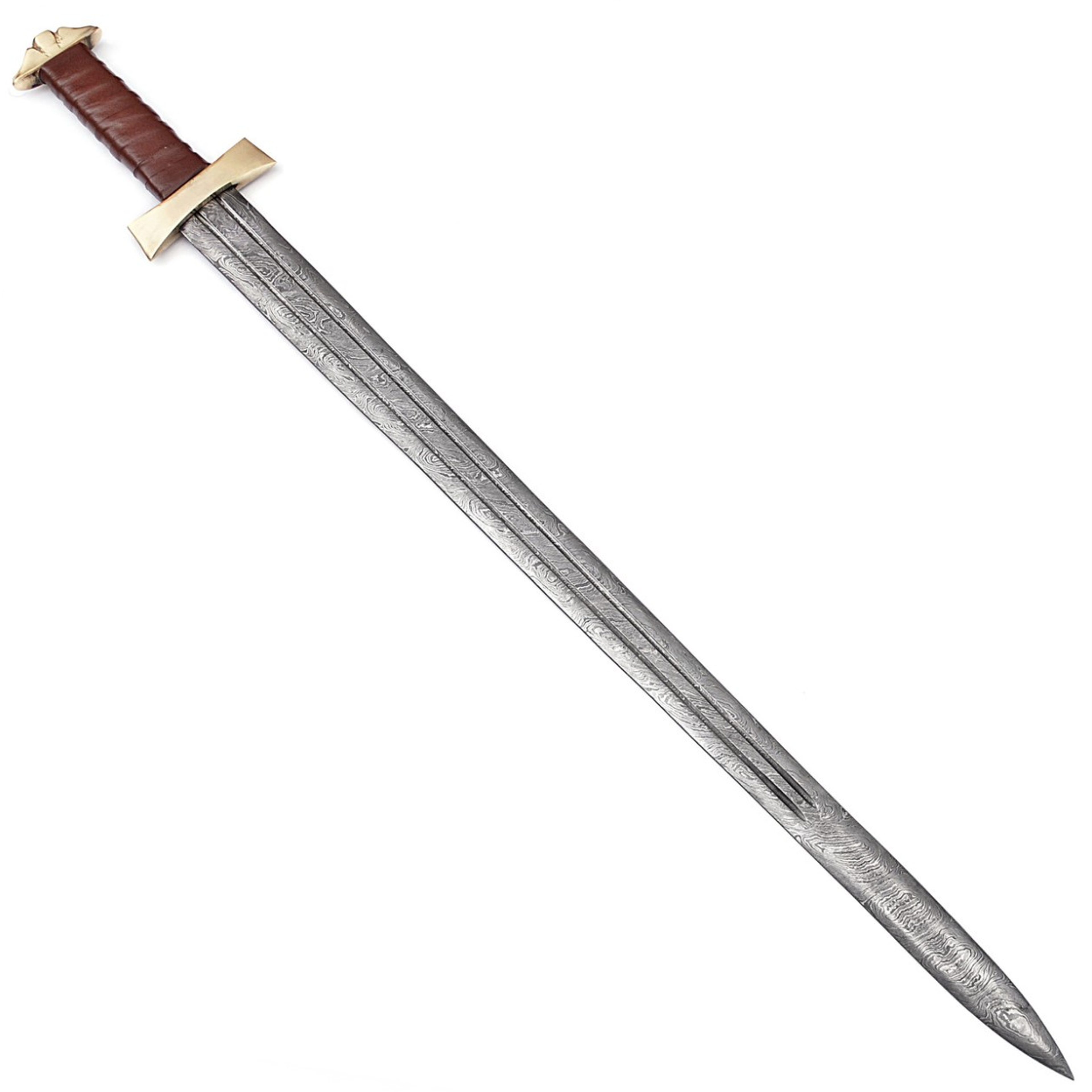 goldenhighstrikedamascussteelbattlevikingswordnearmejpg