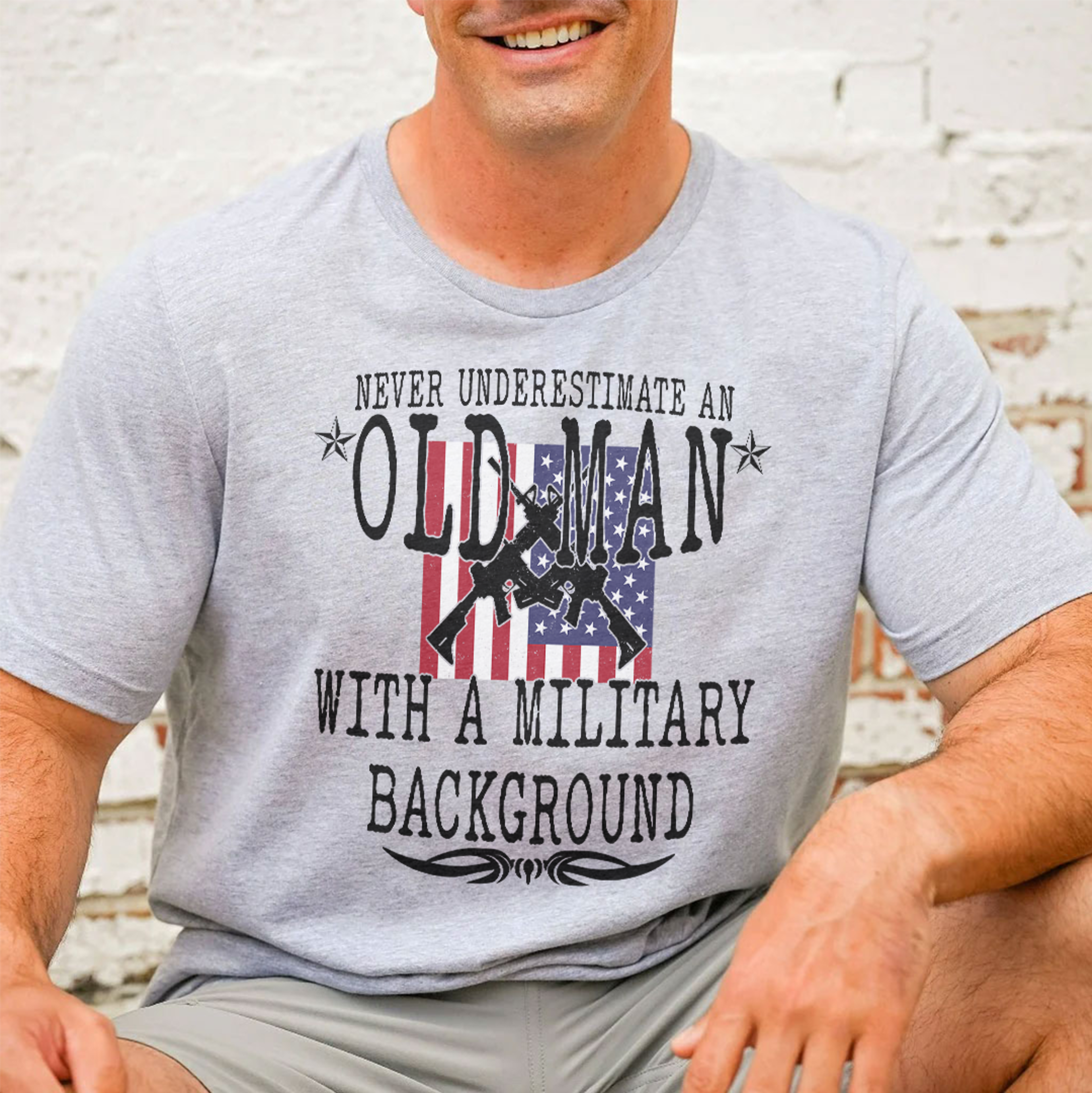 Never Underestimate An Old Man With A Military Background Tee – view 2