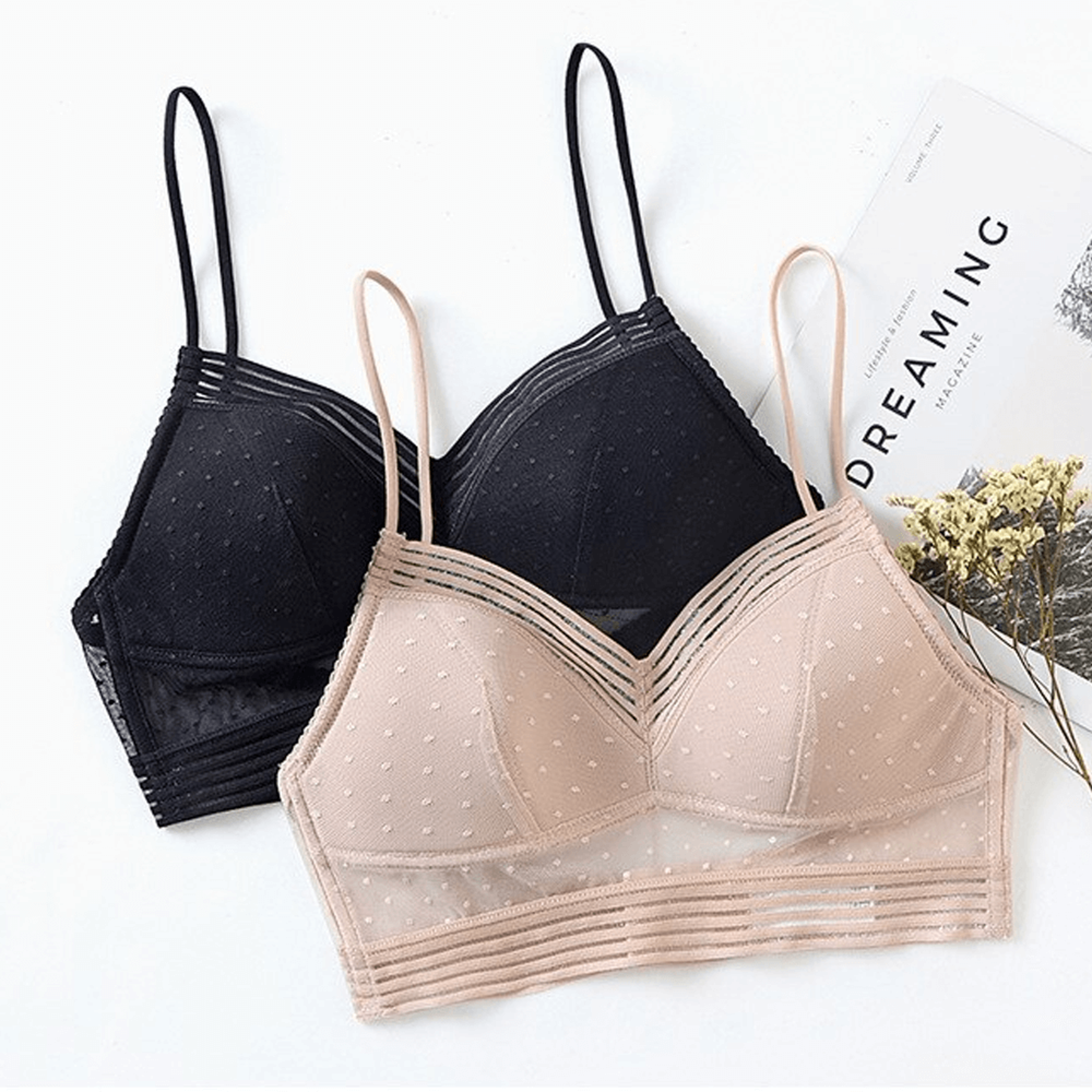 Low Back Wireless Lifting U-Back Lace Bra 2