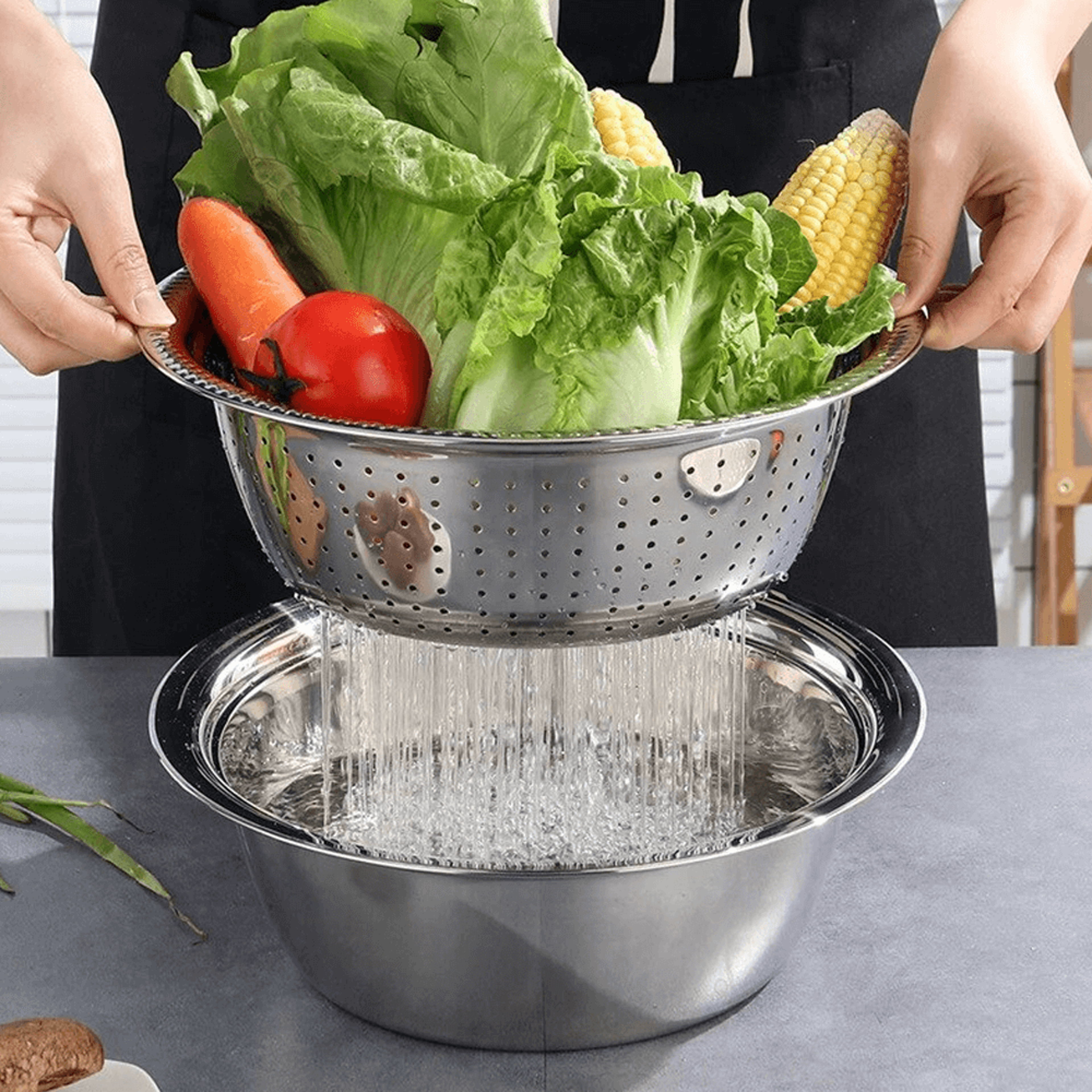 3-in-1 Stainless Steel Drain Basket & Multipurpose Vegetable Slicer Graters: Rust & Corrosion Resistance – view 2