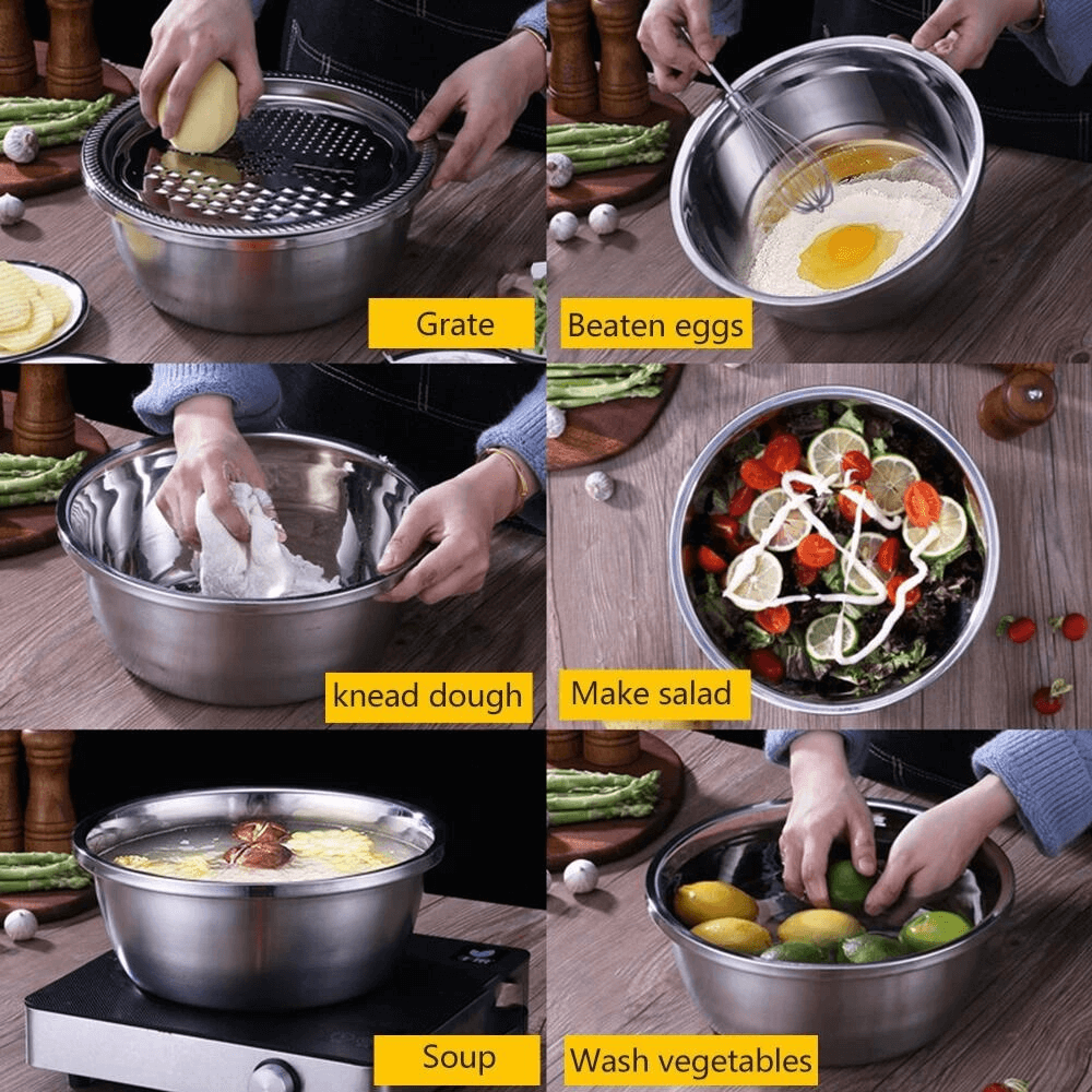 3-in-1 Stainless Steel Drain Basket & Multipurpose Vegetable Slicer Graters: Rust & Corrosion Resistance – view 6
