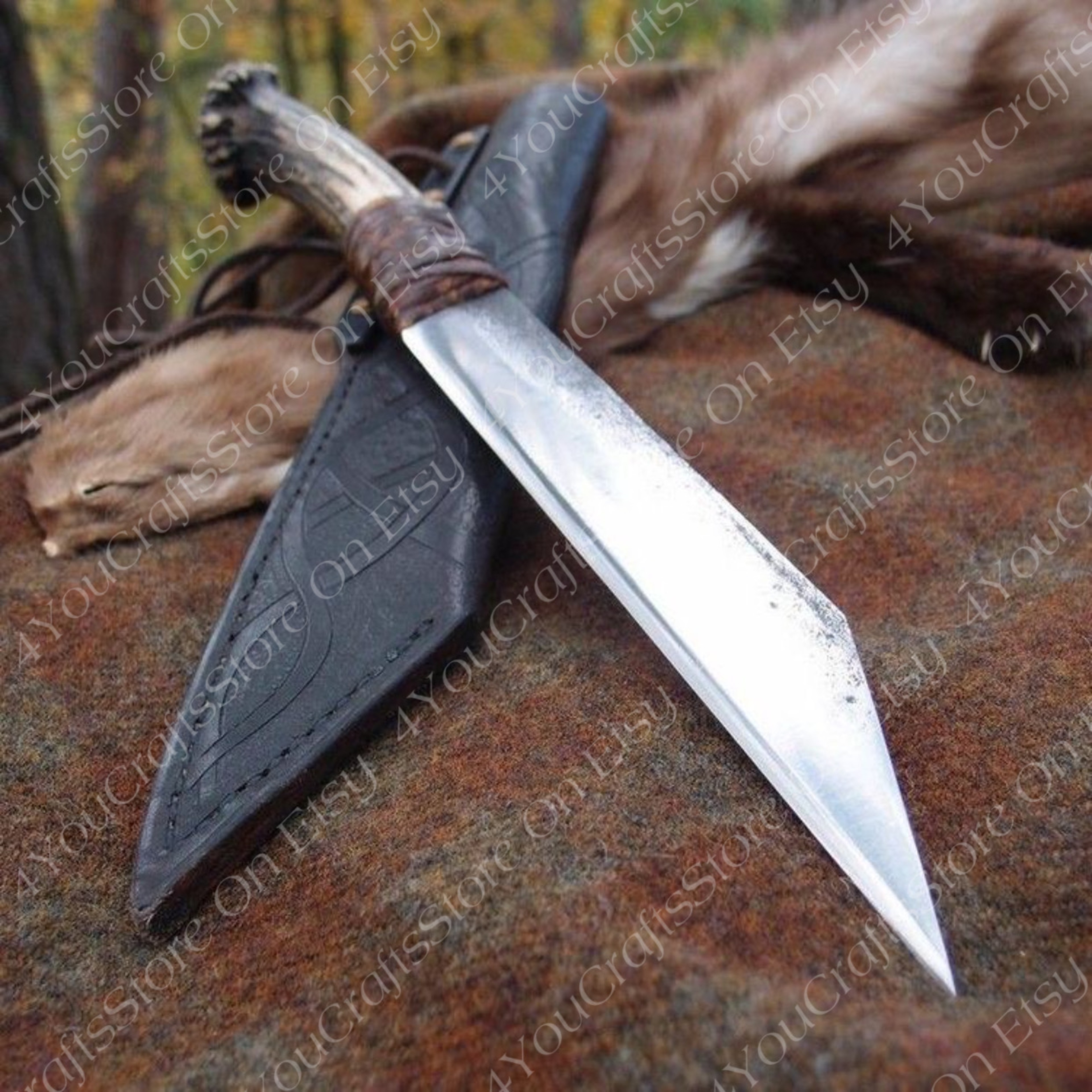 Handmade Vintage Viking Seax Knife With Vrown Antler Handle – view 2