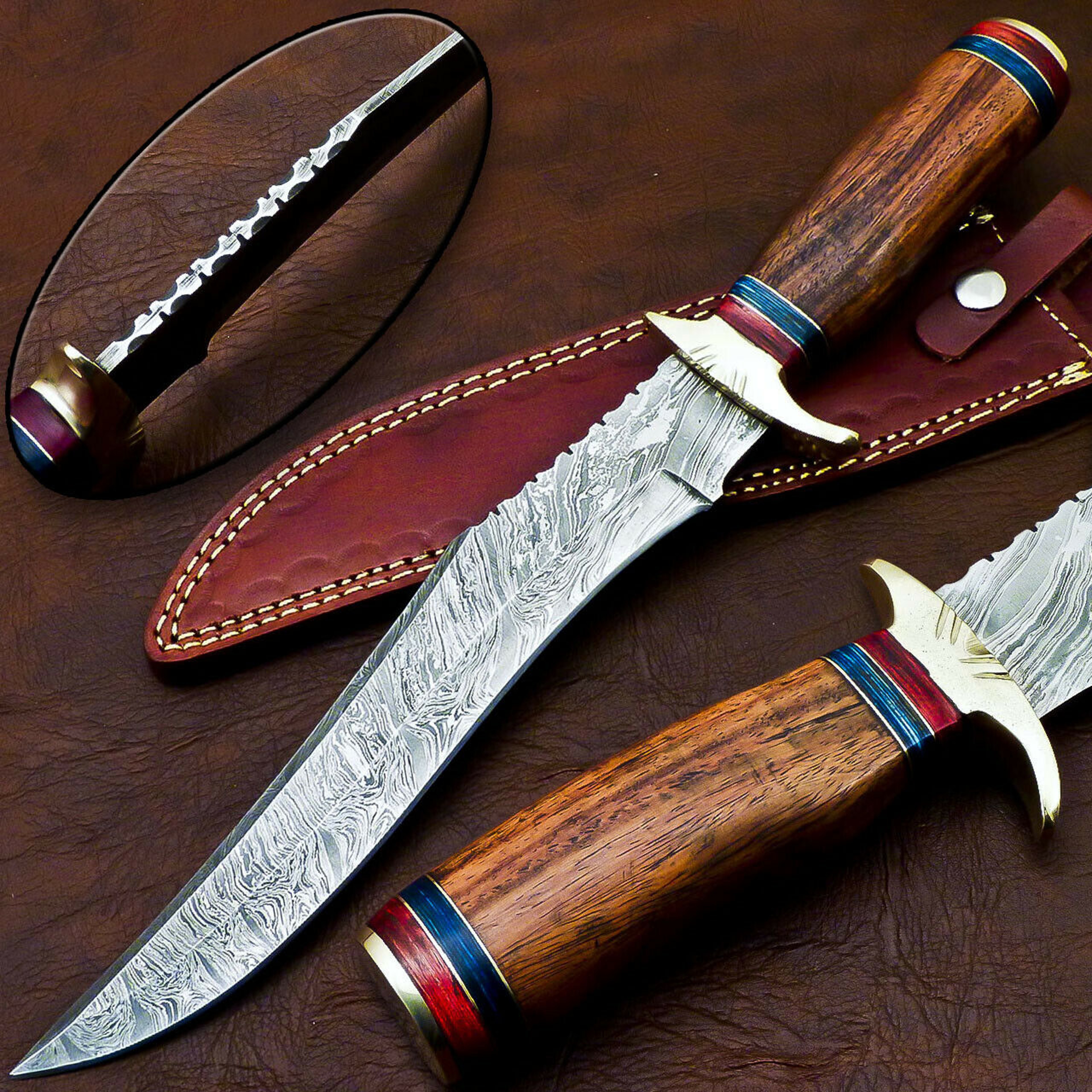 Custom Made Hand Made Damascus Steel Bowie Knife Fixed Blade Knife, – view 1