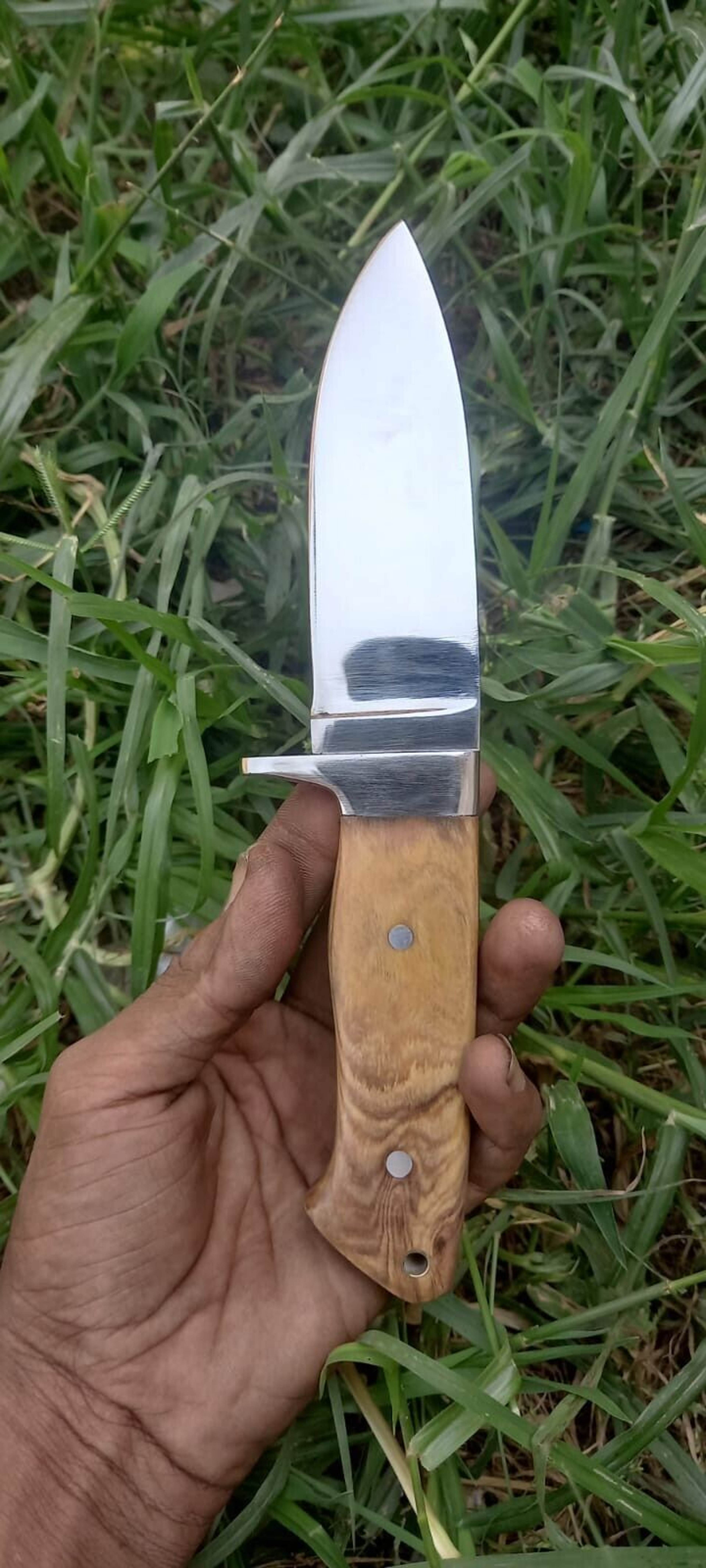 CUSTOM HANDMADE D2 STEEL 8" WOOD HANDLE MIRROR POLISHED HUNTING/SURVIVAL KNIFE – view 3
