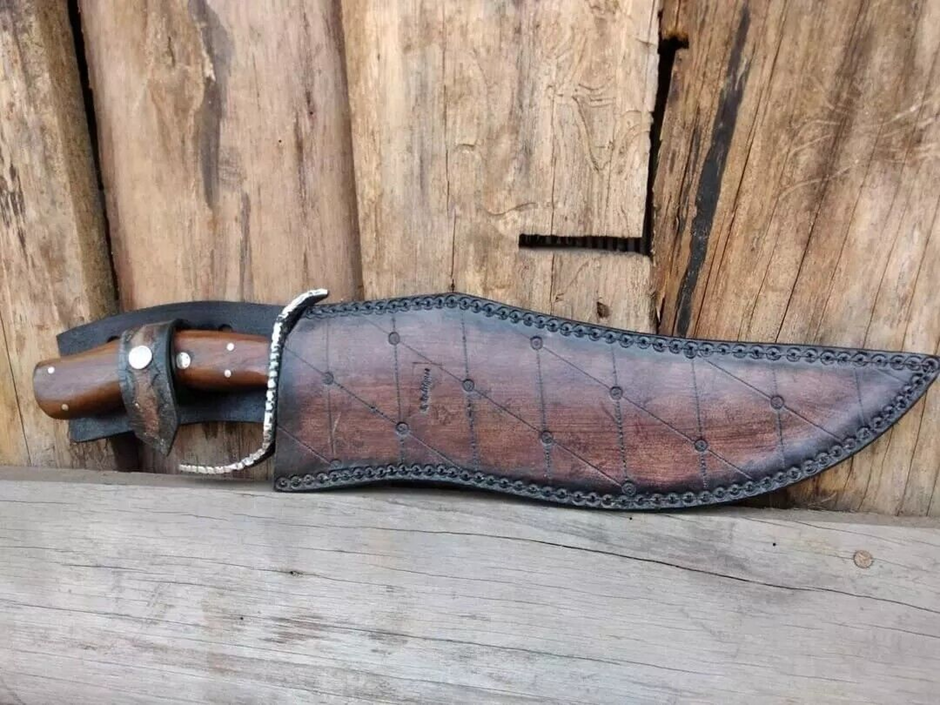 FANCY HANDMADE STEEL D2 BOWIE KNIFE HANDLE STEEL CLIP AND WOOD – view 4