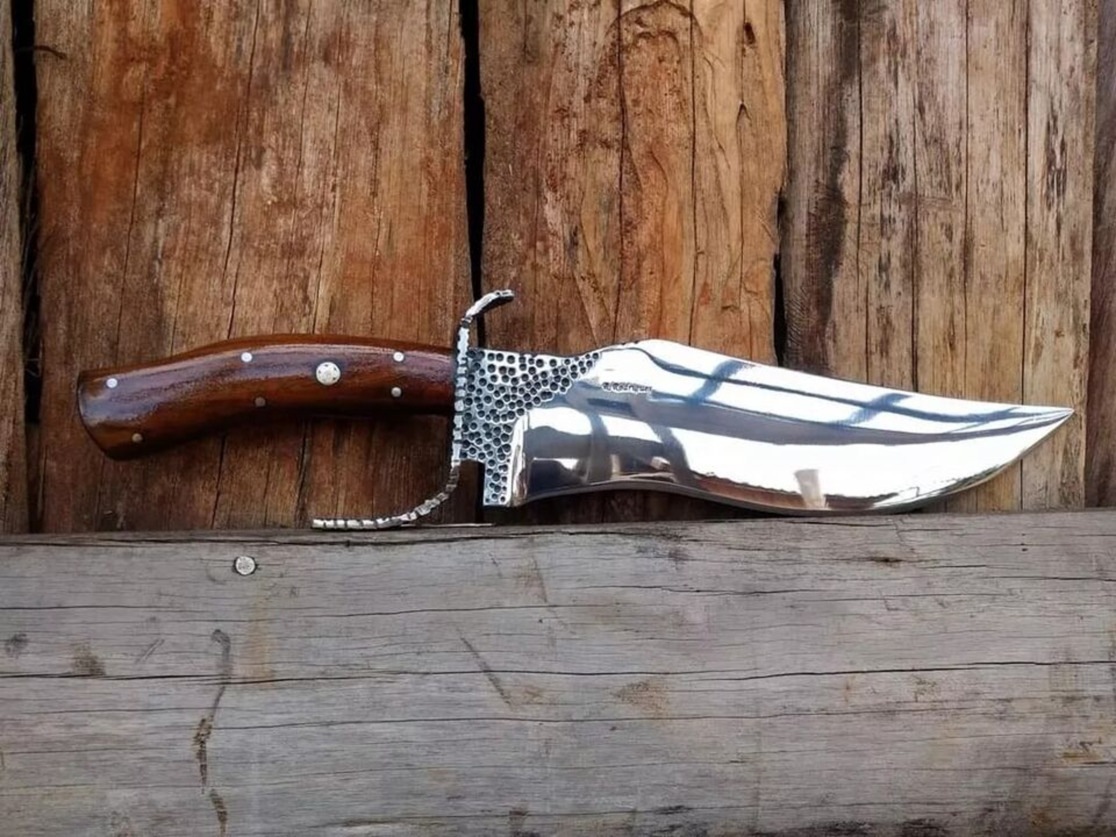 FANCY HANDMADE STEEL D2 BOWIE KNIFE HANDLE STEEL CLIP AND WOOD – view 3