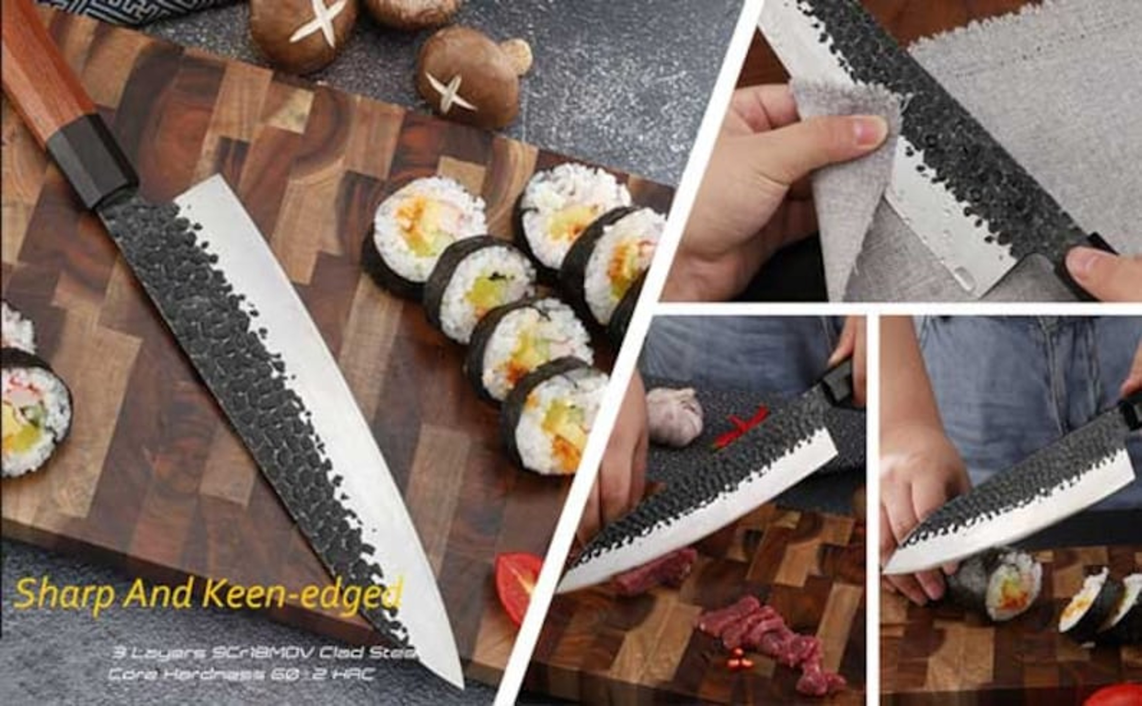 Chef Set 5Pcs Hand Forged Damascus Steel , Damascus Knife Set, Damascus Chef's – view 3