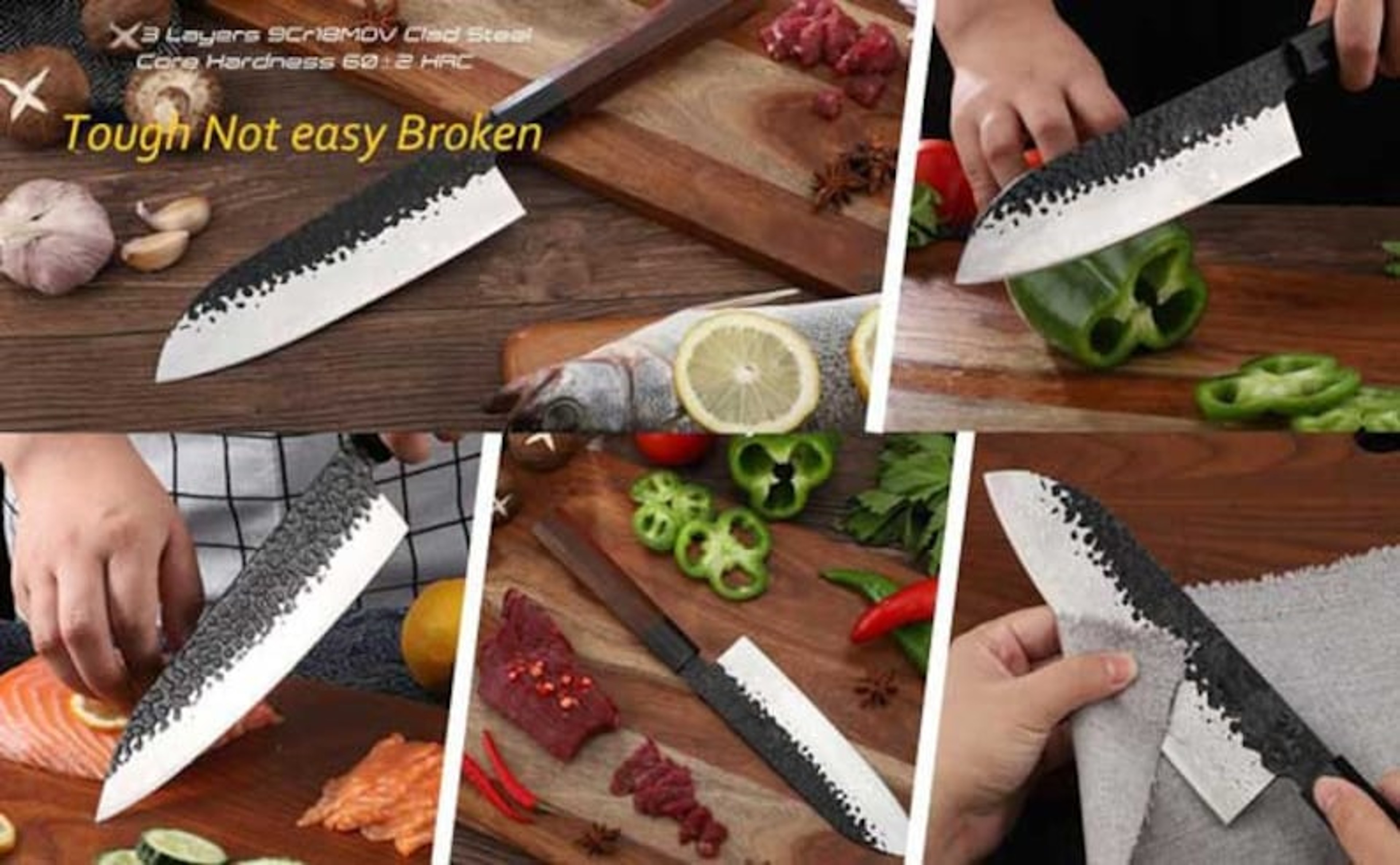 Chef Set 5Pcs Hand Forged Damascus Steel , Damascus Knife Set, Damascus Chef's – view 5