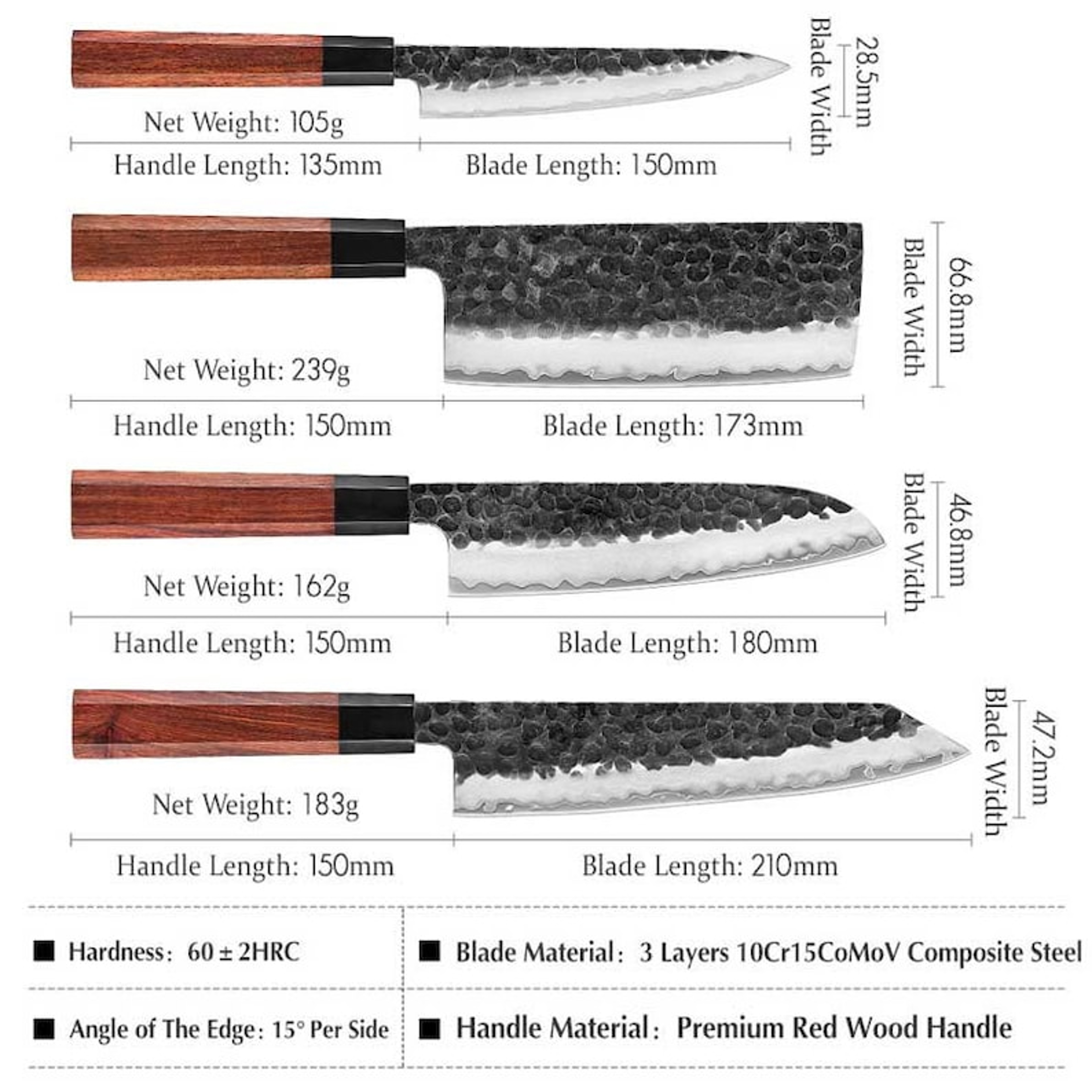 Chef Set 5Pcs Hand Forged Damascus Steel , Damascus Knife Set, Damascus Chef's – view 2