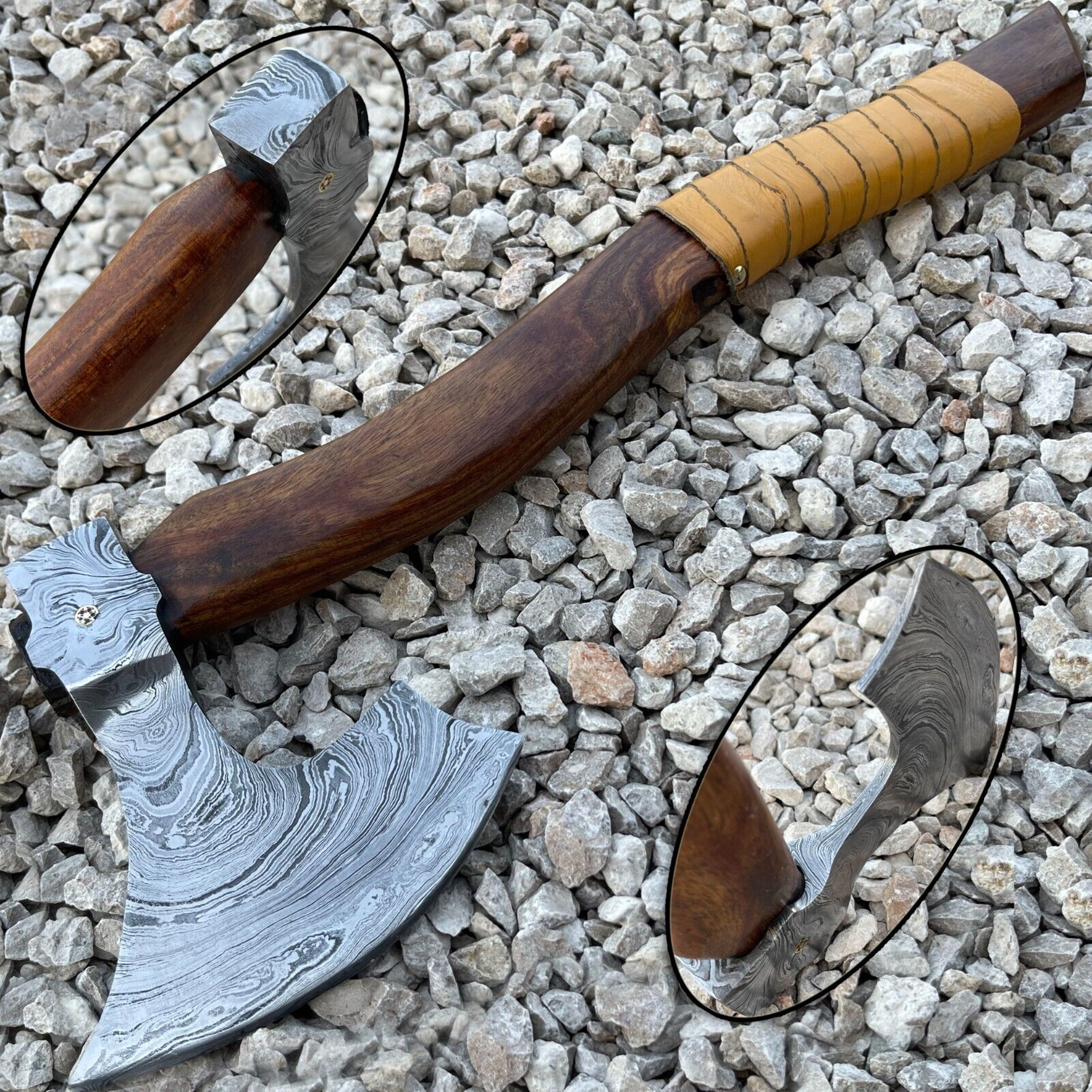 Custom Handmade Damascus Steel Blade Viking Axe TomahawkCamping Axe Christmas Gf – view 5