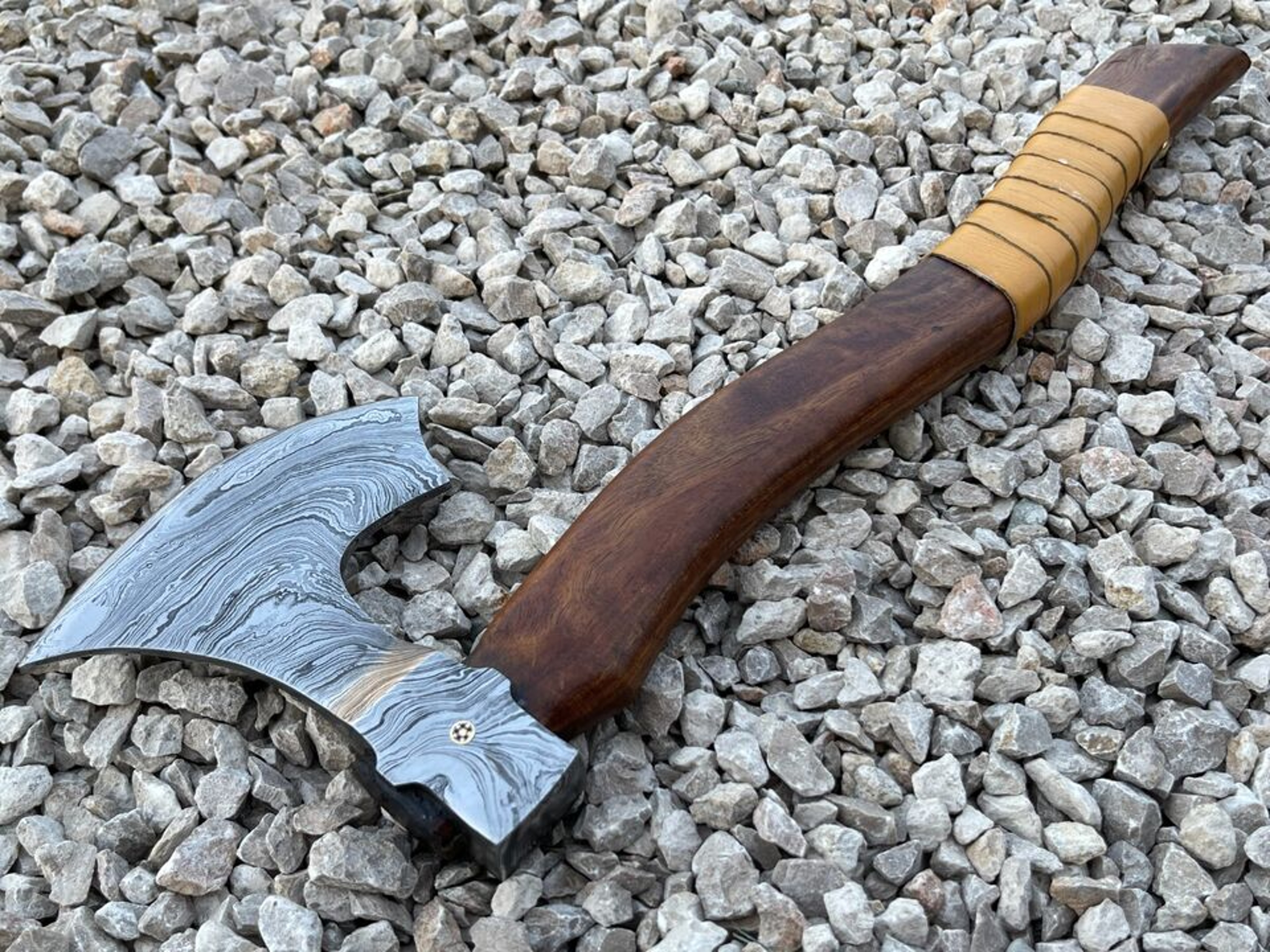 Custom Handmade Damascus Steel Blade Viking Axe TomahawkCamping Axe Christmas Gf – view 3