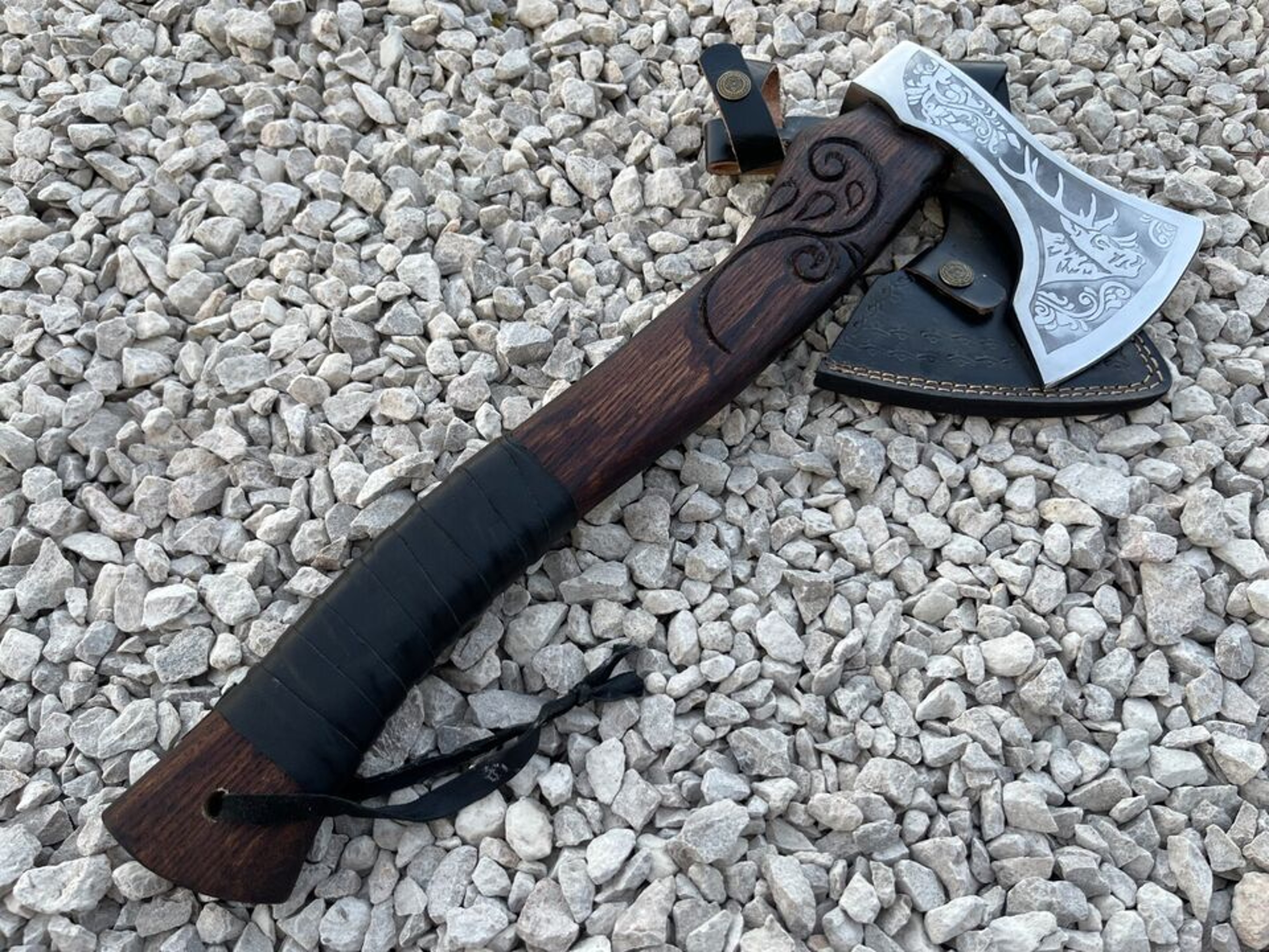 Viking Axe Custom Handmade Unique Carbon Steel BladeTOMAHAWK Axe Christmas Gift, – view 3