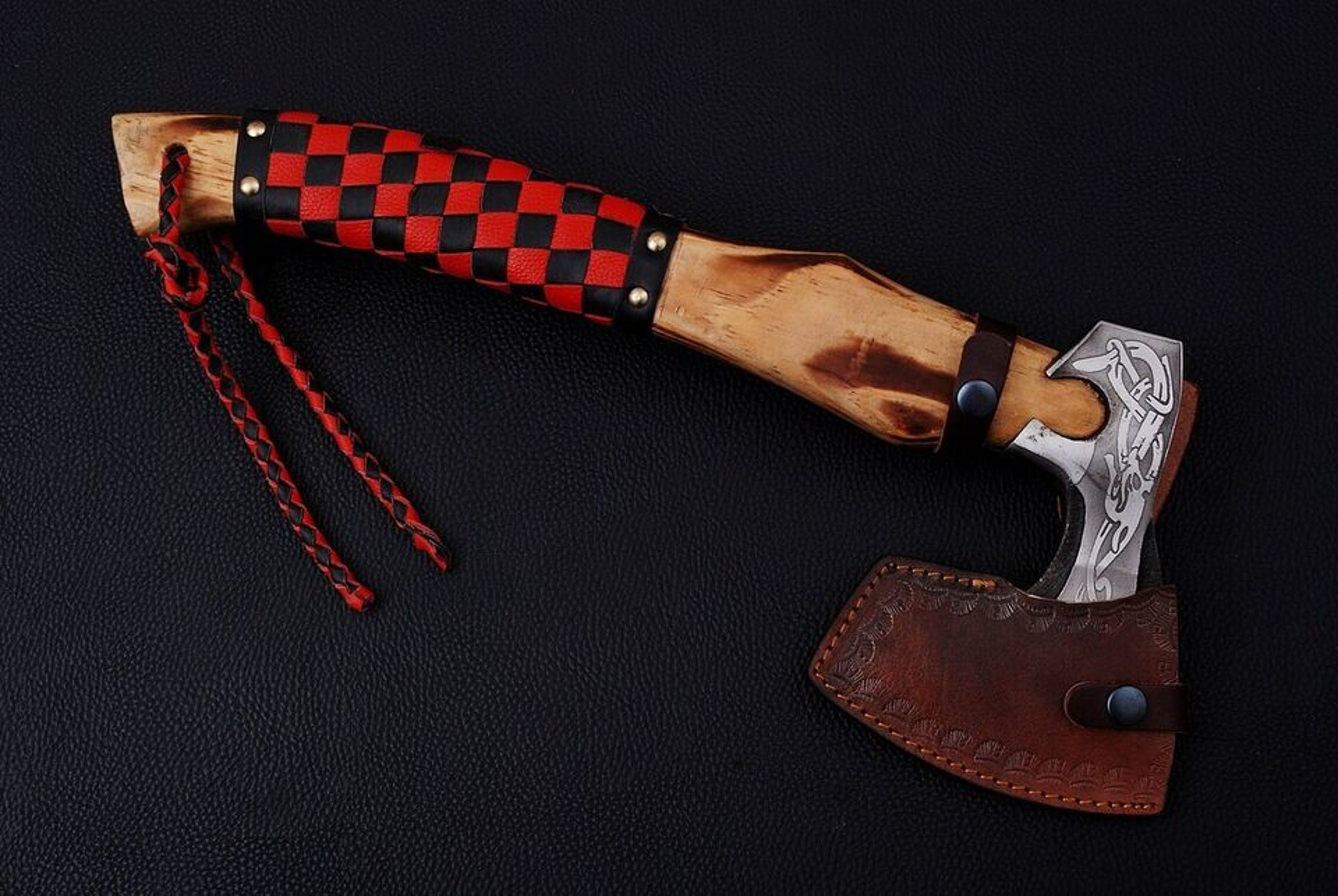 Custom Handmade Carbon Steel Blade Viking Axe | Hunting Axe | Camping Etched Axe – view 2