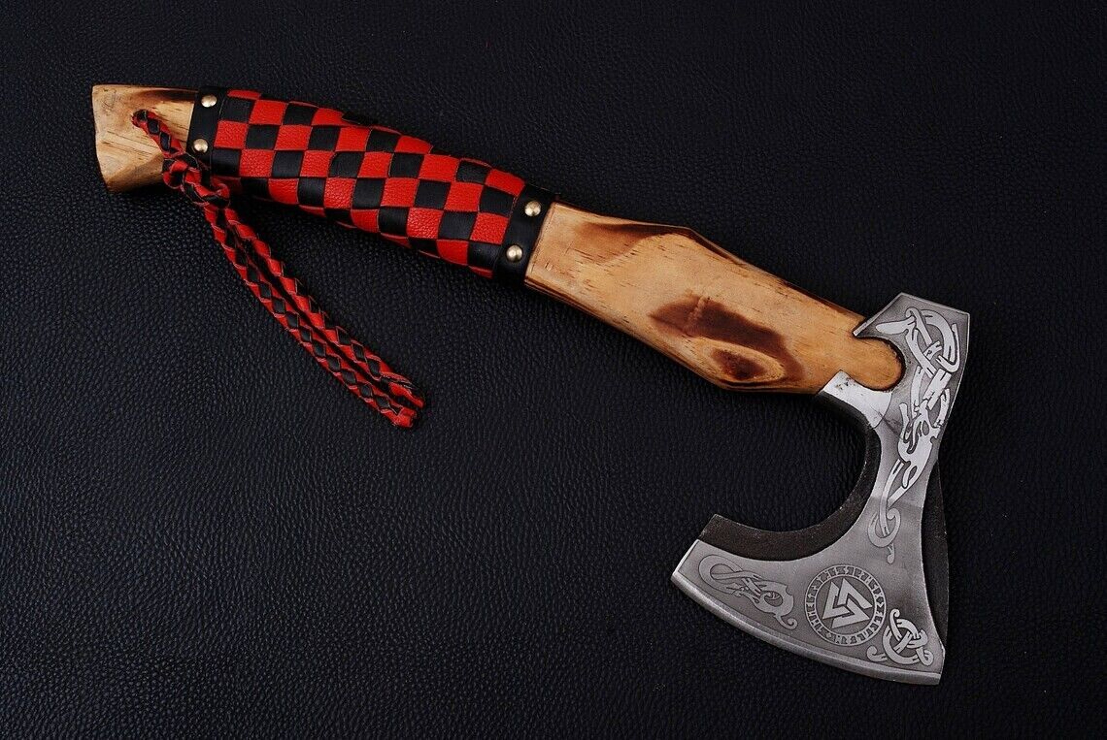 Custom Handmade Carbon Steel Blade Viking Axe | Hunting Axe | Camping Etched Axe – view 5