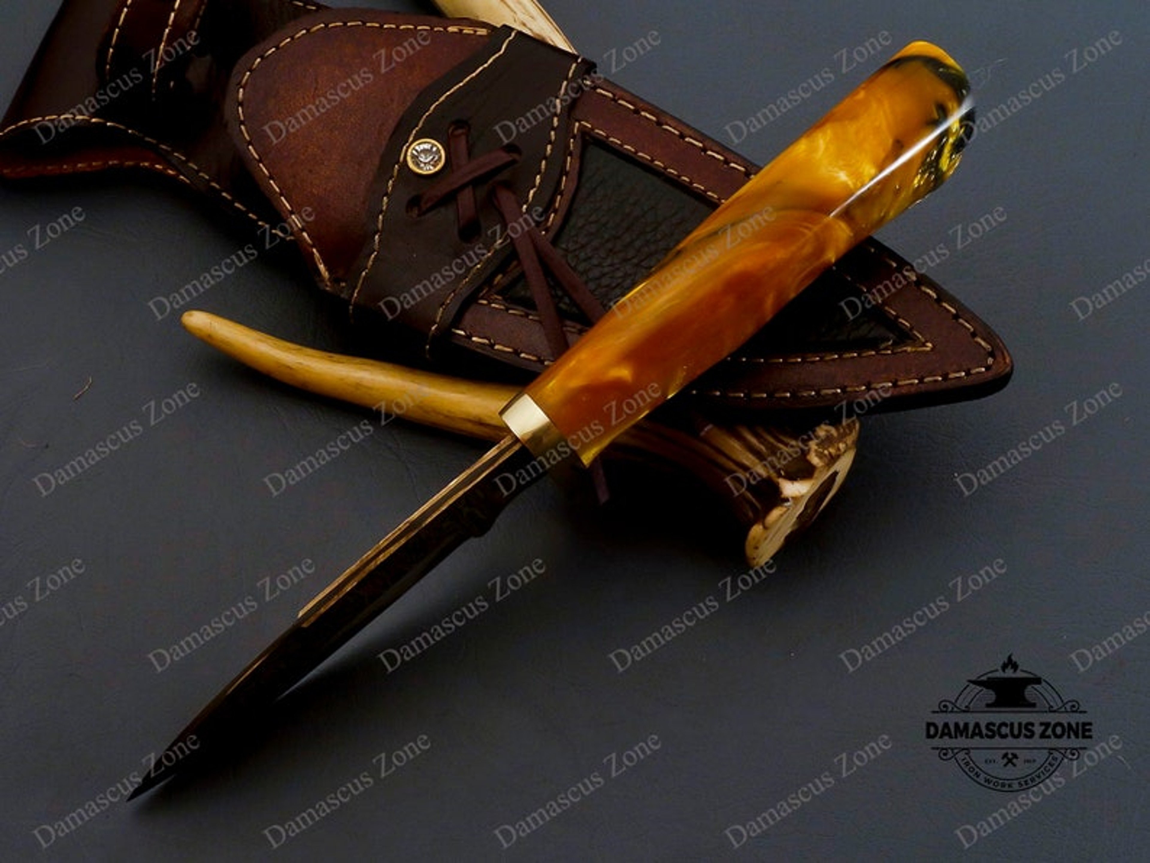 custom Handmade Copper Damascus knife 2 Alloy with sheath, gift, for him, gift for her, Christmas gift, Birthday gift, M – view 4