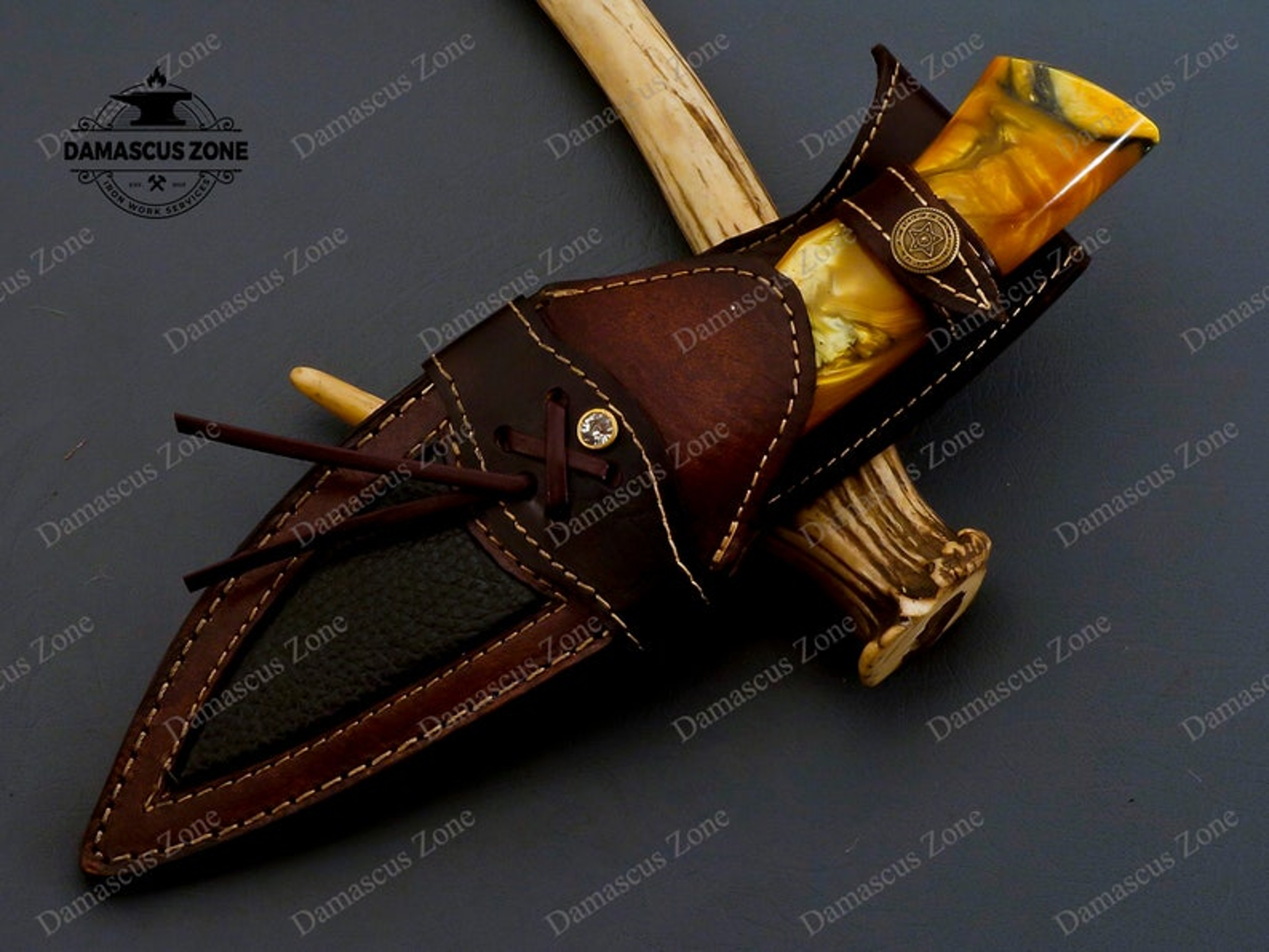 custom Handmade Copper Damascus knife 2 Alloy with sheath, gift, for him, gift for her, Christmas gift, Birthday gift, M – view 3