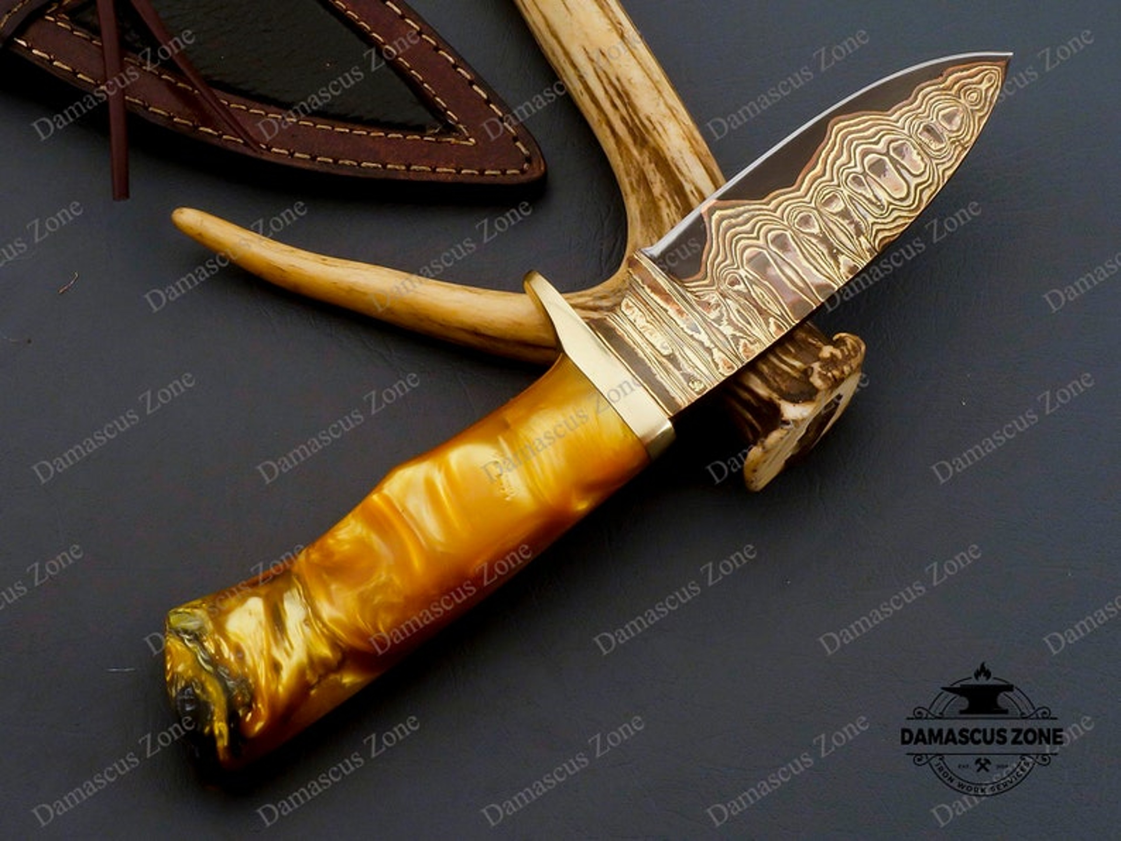 custom Handmade Copper Damascus knife 2 Alloy with sheath, gift, for him, gift for her, Christmas gift, Birthday gift, M – view 6