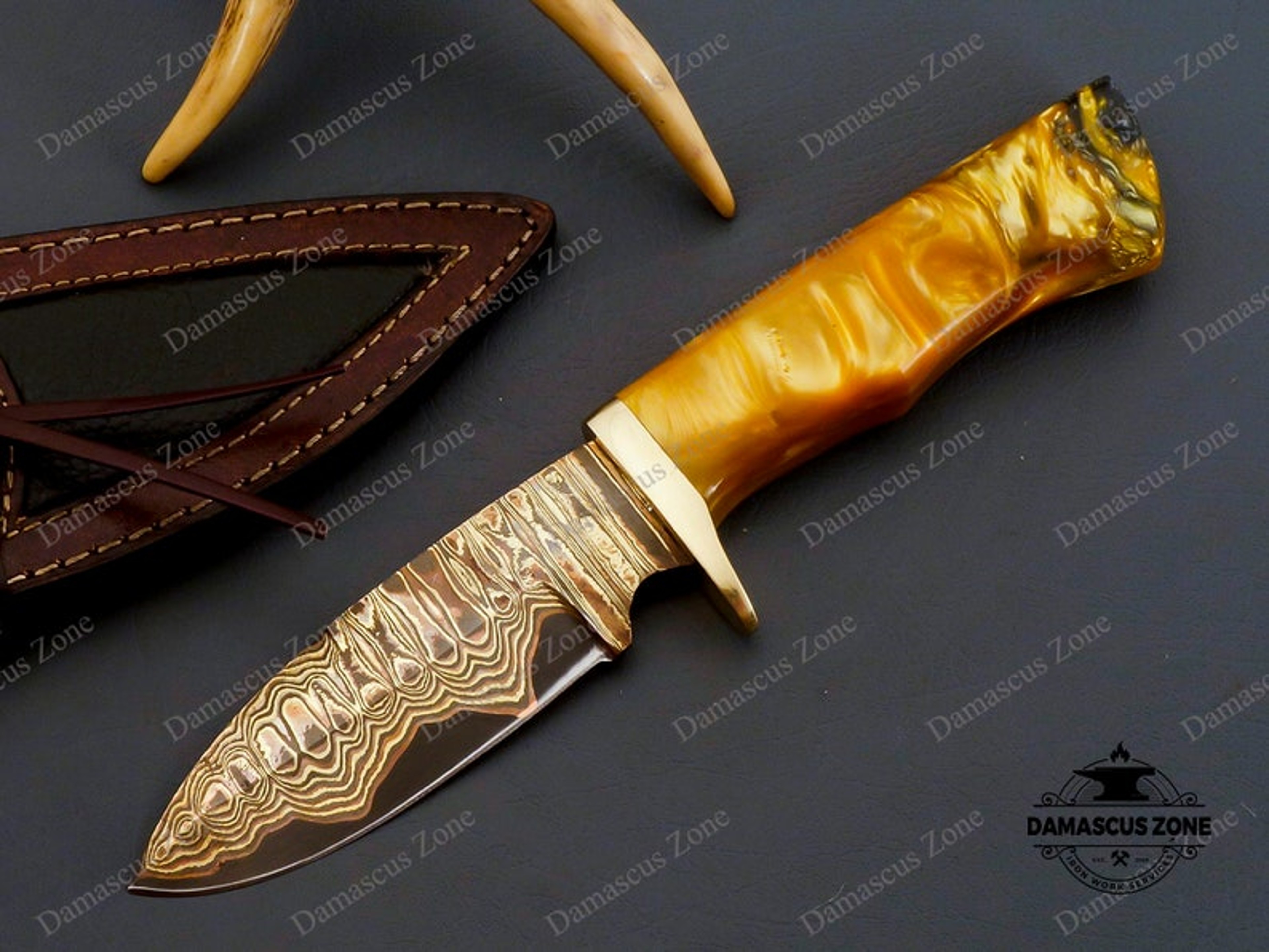 custom Handmade Copper Damascus knife 2 Alloy with sheath, gift, for him, gift for her, Christmas gift, Birthday gift, M – view 5