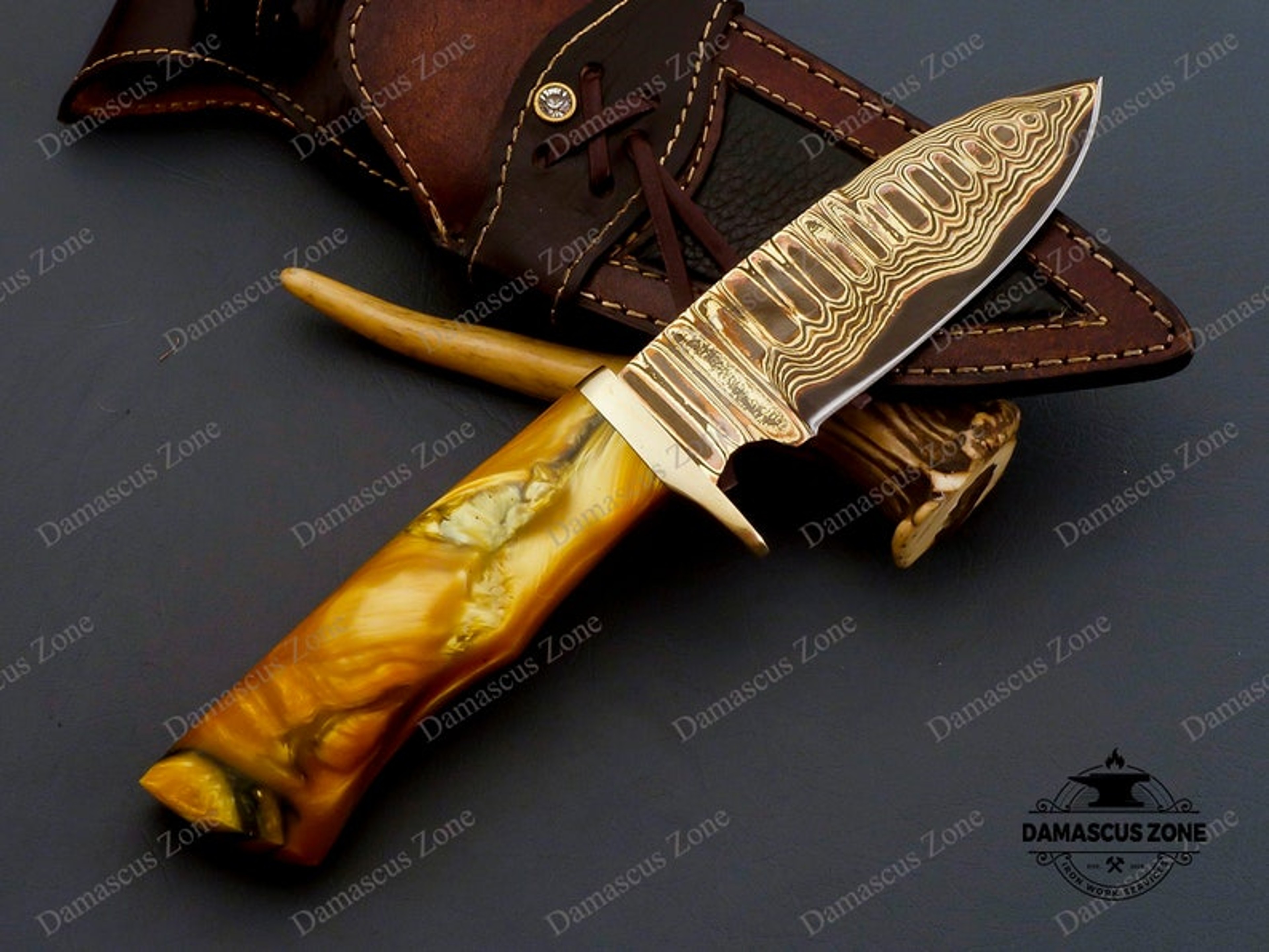 custom Handmade Copper Damascus knife 2 Alloy with sheath, gift, for him, gift for her, Christmas gift, Birthday gift, M – view 10