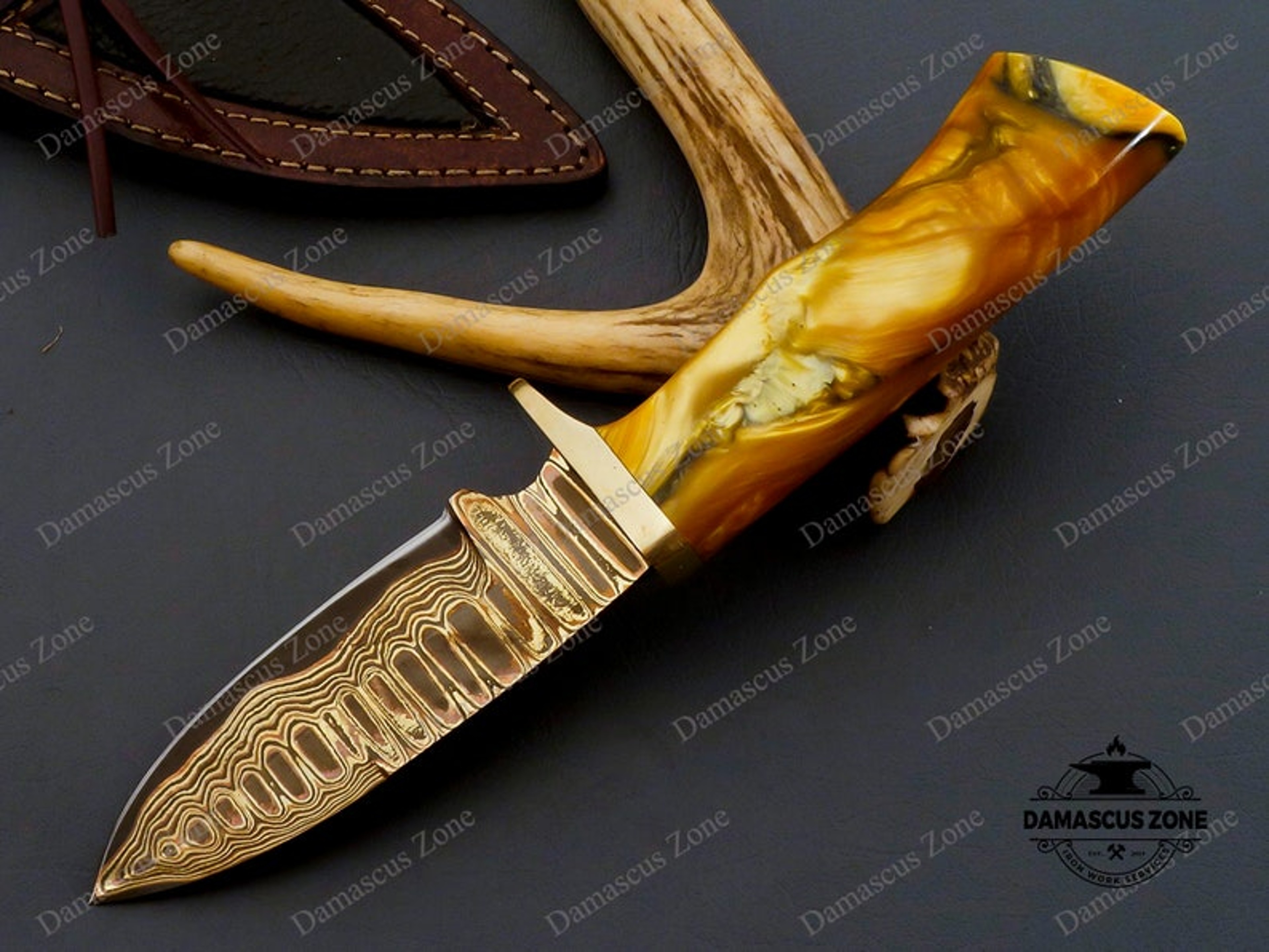 custom Handmade Copper Damascus knife 2 Alloy with sheath, gift, for him, gift for her, Christmas gift, Birthday gift, M – view 8