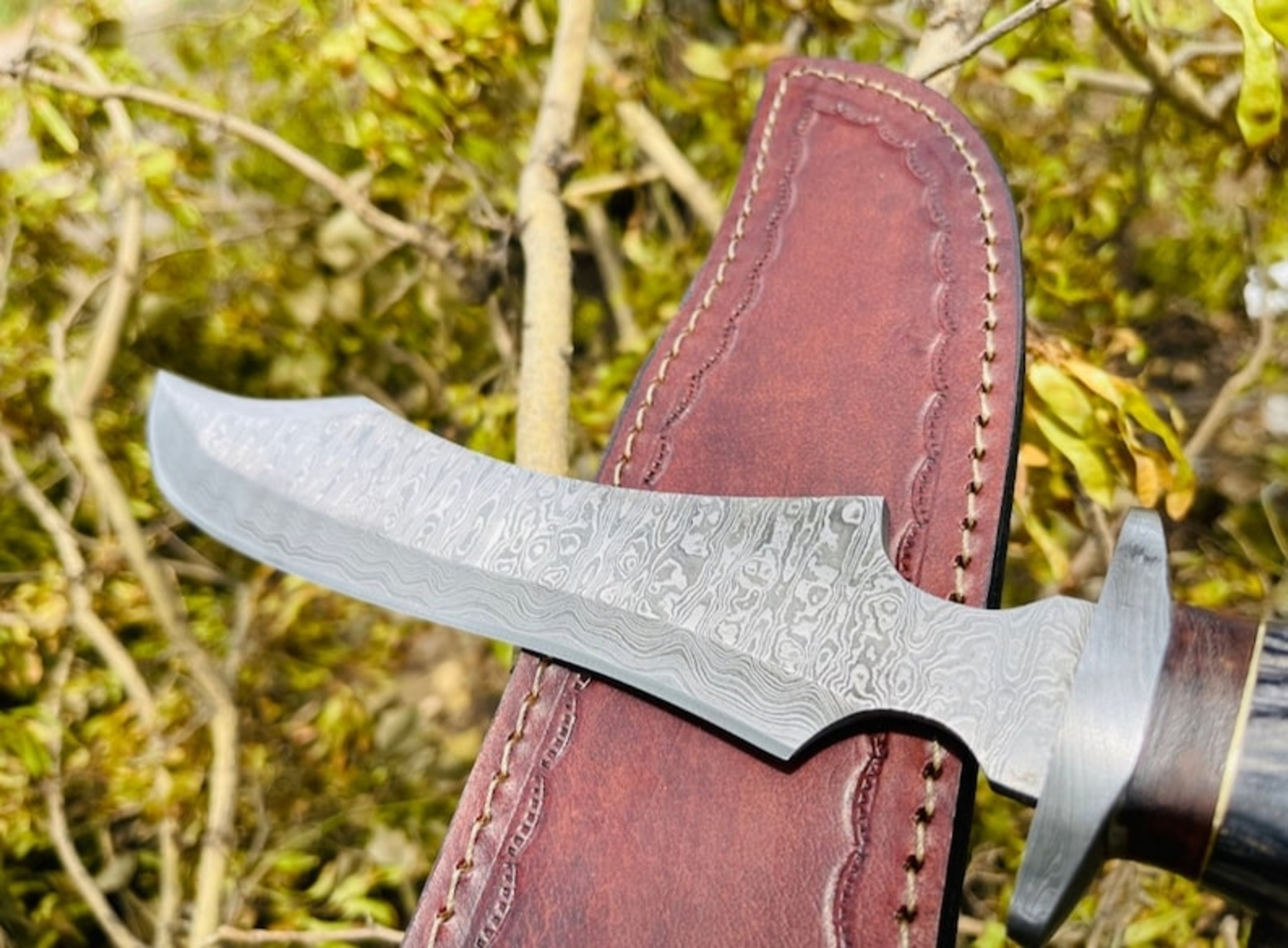 Bowie Knife : Custom Handmade Damascus Steel Bowie Knife, Pakka wood Handle , gift for mens – view 2