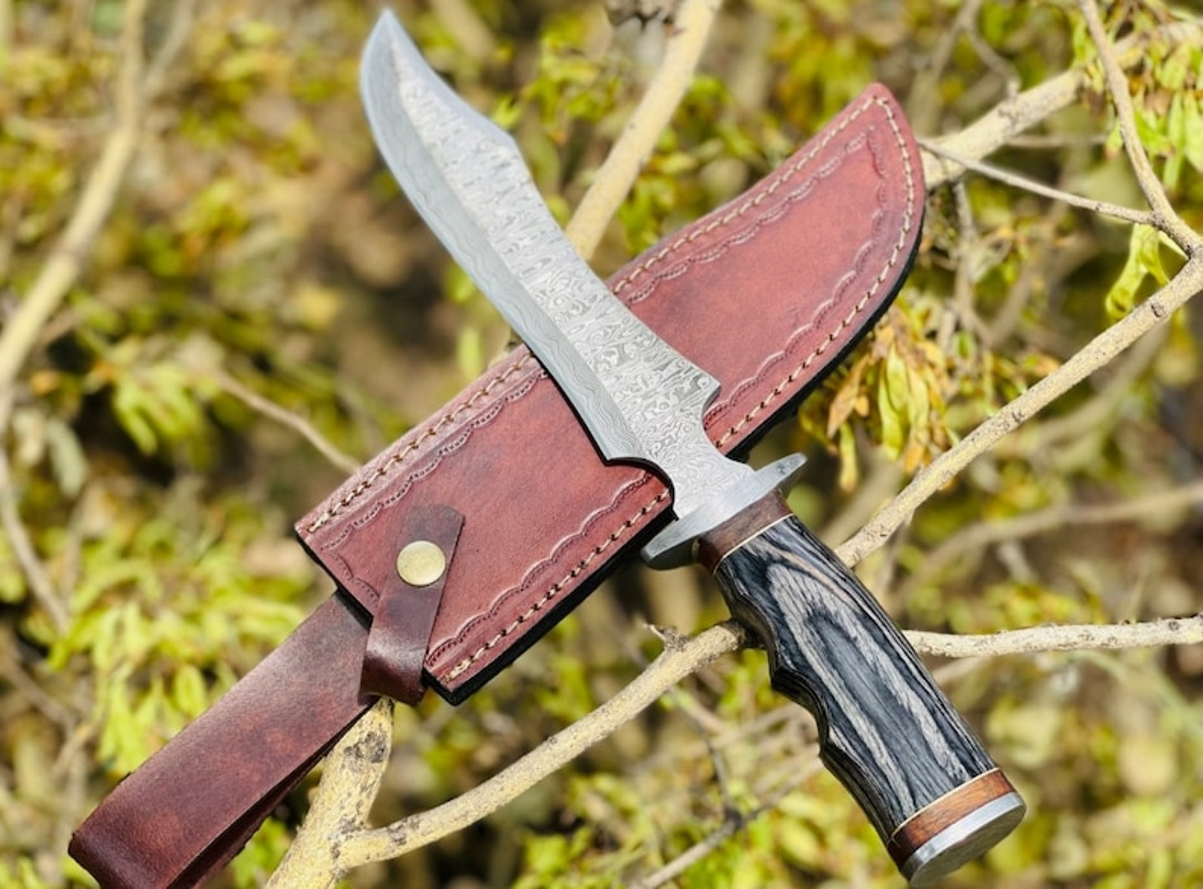 Bowie Knife : Custom Handmade Damascus Steel Bowie Knife, Pakka wood Handle , gift for mens – view 5