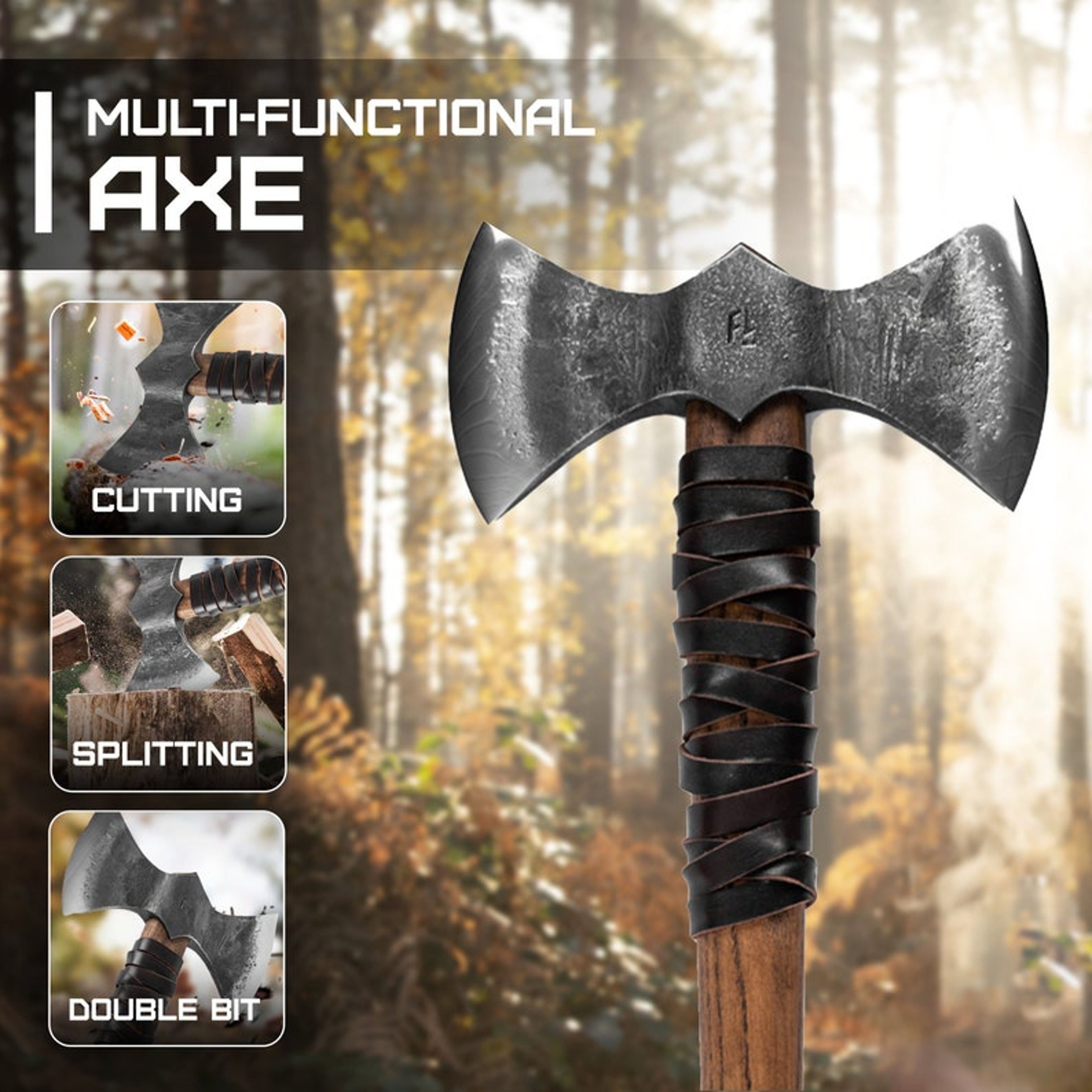 Double-Bit Axe, Hand-Forged From One Piece of Metal, Felling, Double Bit, Two-Handed Axe, Hand-Forged Axe, Double-Bit Ha – view 1