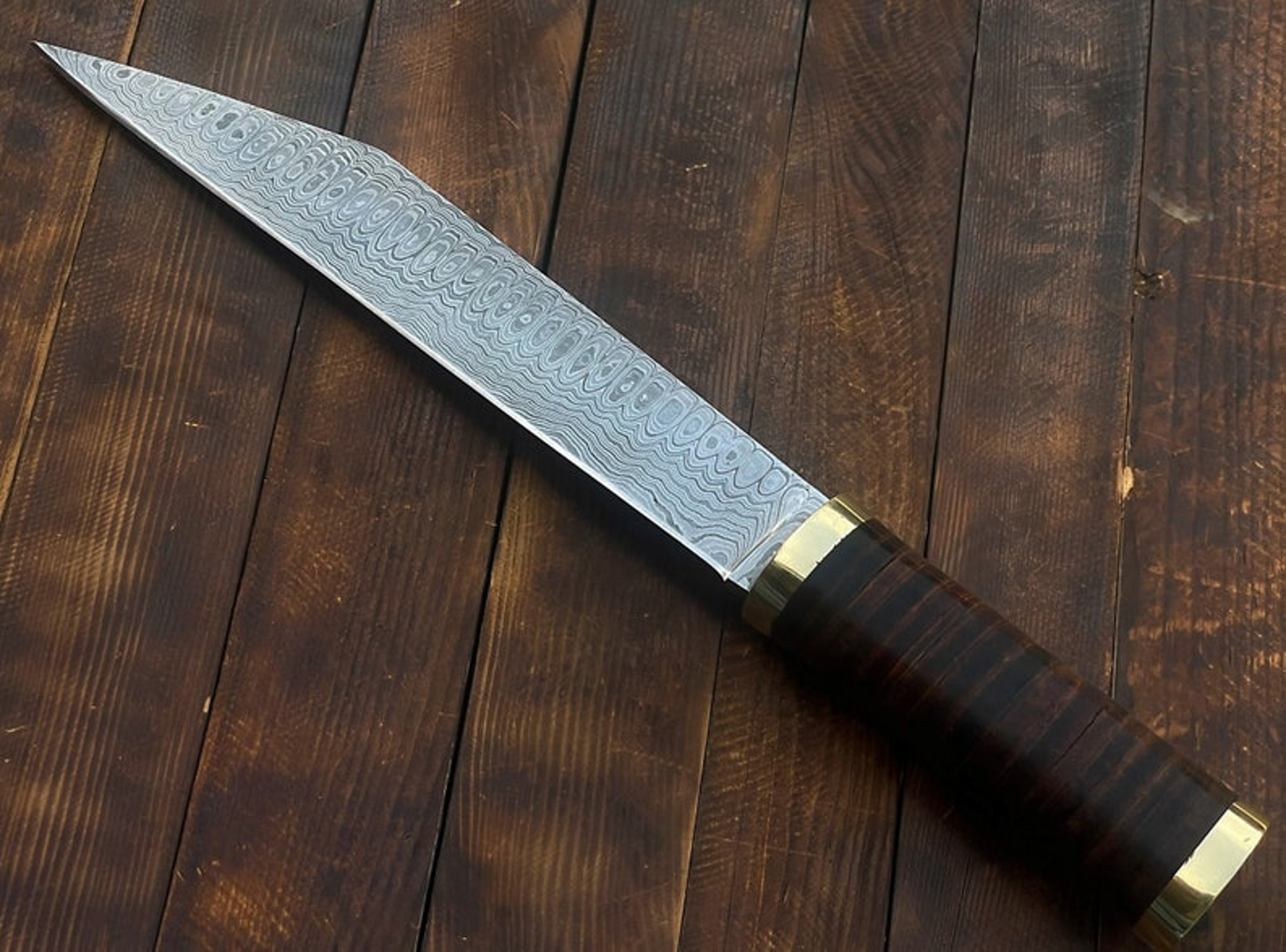 Hunting Knife Custom Made Damascus Steel Viking Seax Knife RKP2 – view 1