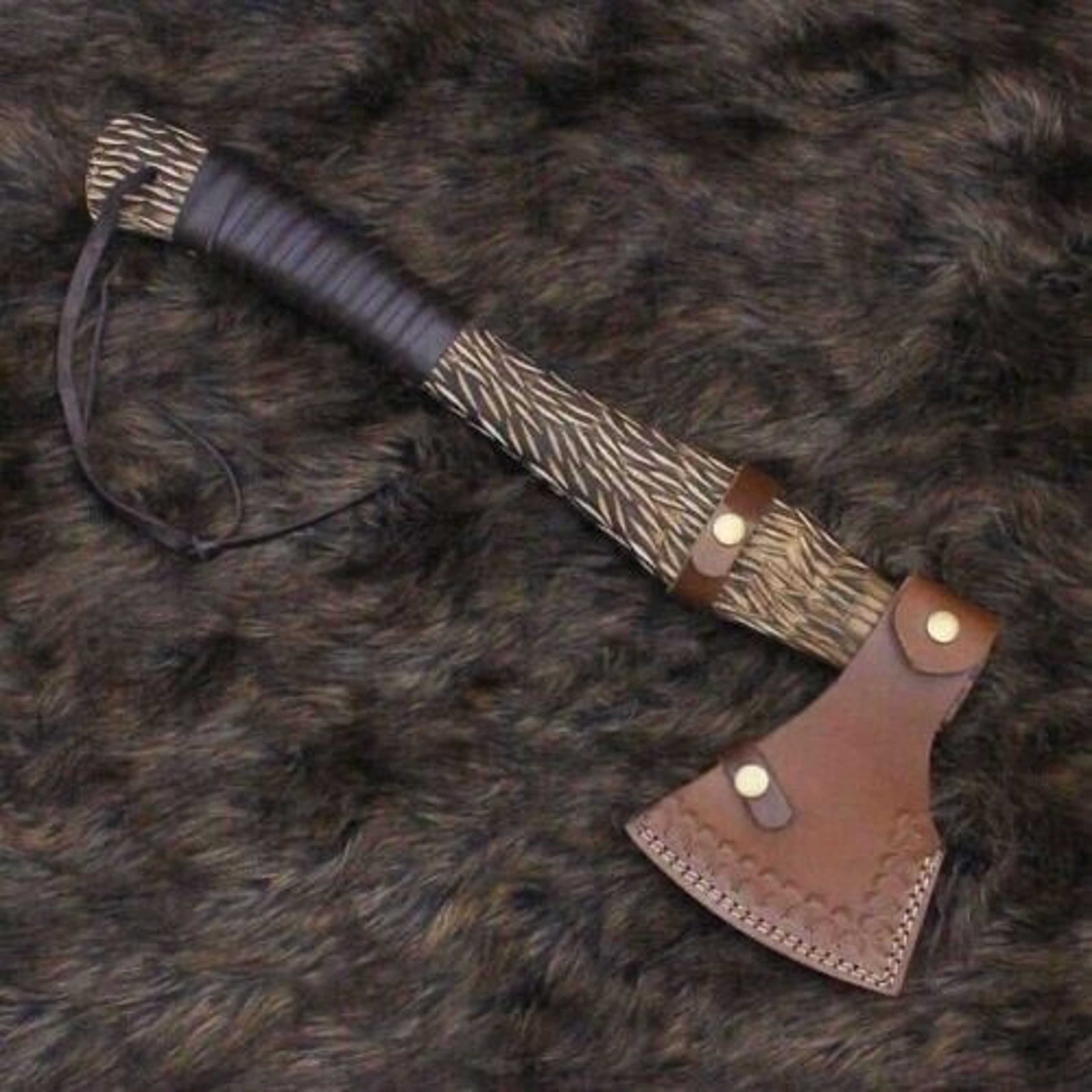 21.5 Inch Acid-Etched Blade with 5 Inch Cutting Edge | Hand-Engraved Ash Wood Handle | Premium Viking-Style Collectible – view 2