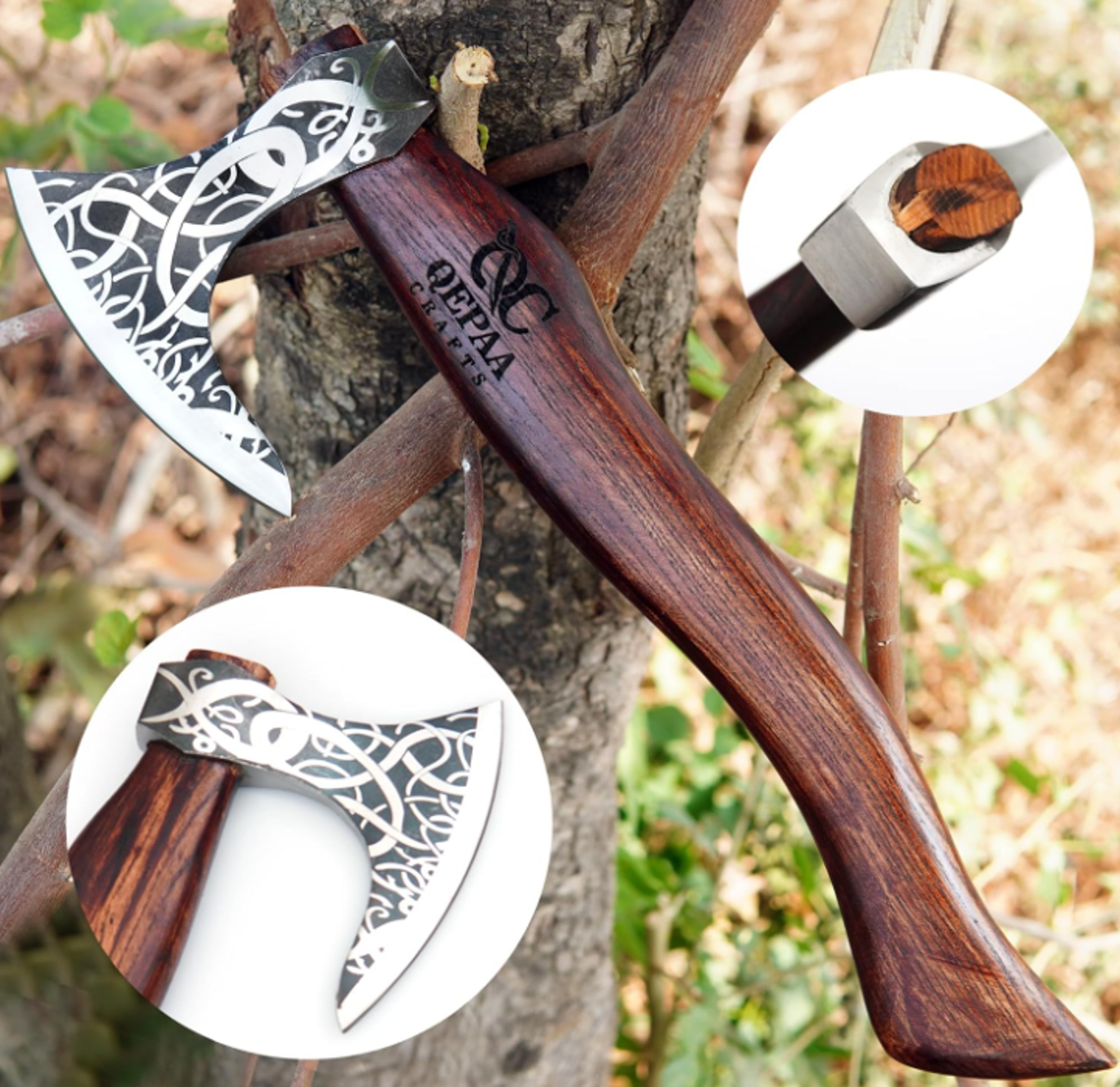 Custom Handmade Engraved Viking Axe | 19 High Carbon Steel Blade with 6 Edge | Includes Free Leather Sheath – view 2