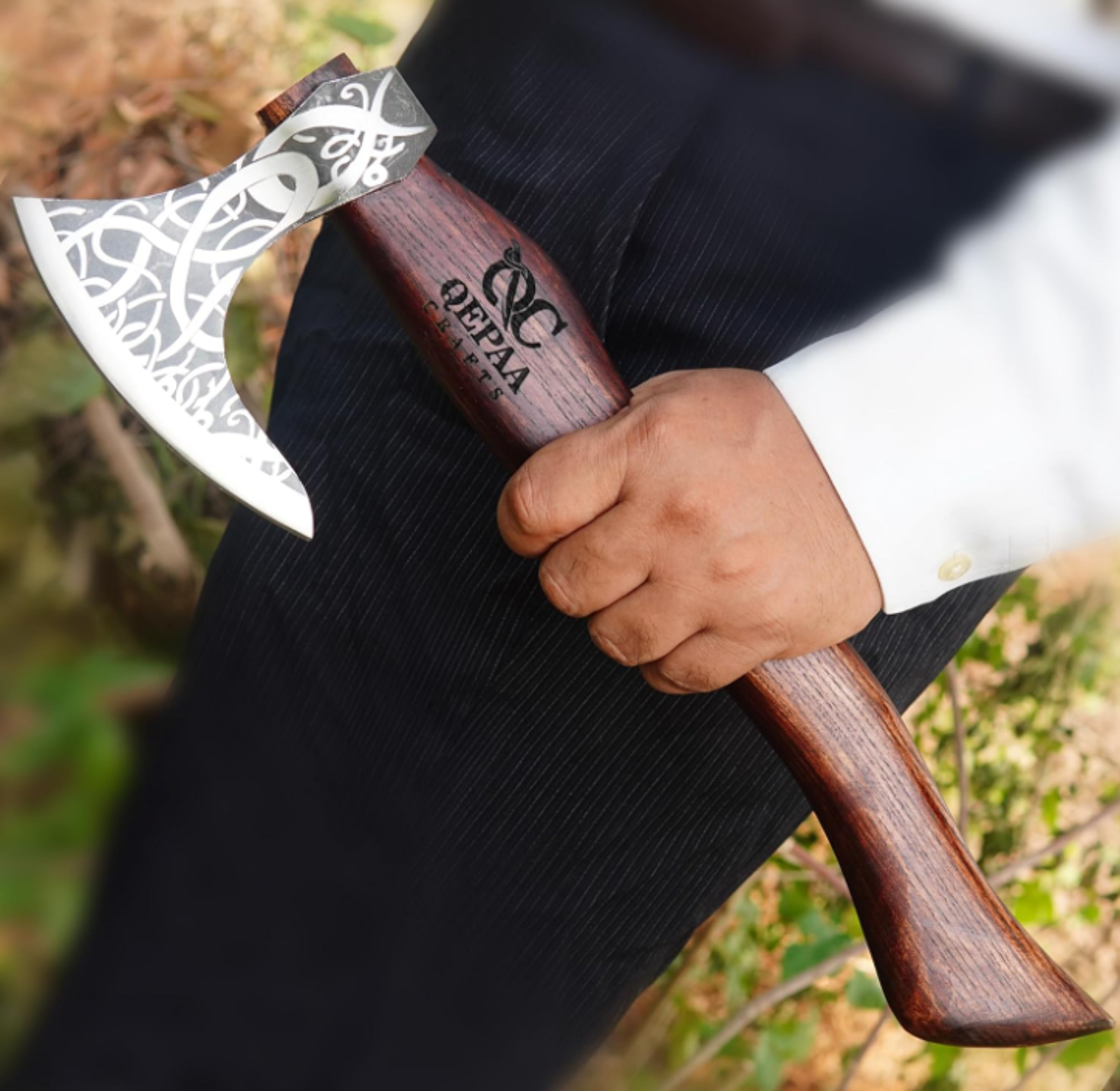 Custom Handmade Engraved Viking Axe | 19 High Carbon Steel Blade with 6 Edge | Includes Free Leather Sheath – view 4