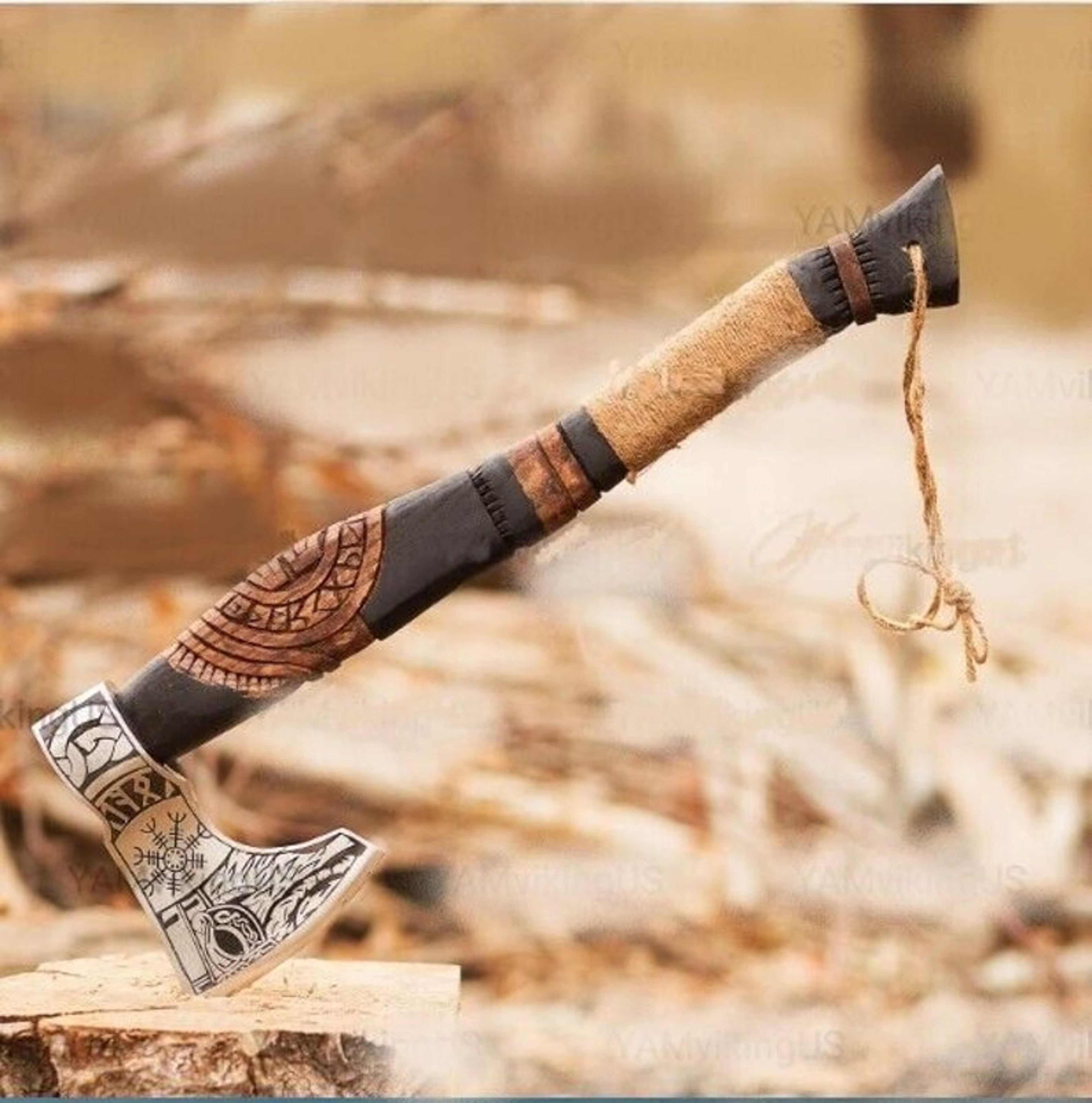 ISHAQ CRAFTS, Custom Handmade Corban Steel Viking AXE Engraved on Head and Handle. Viking bearded Hatchet Tomahawk Axe.. – view 2