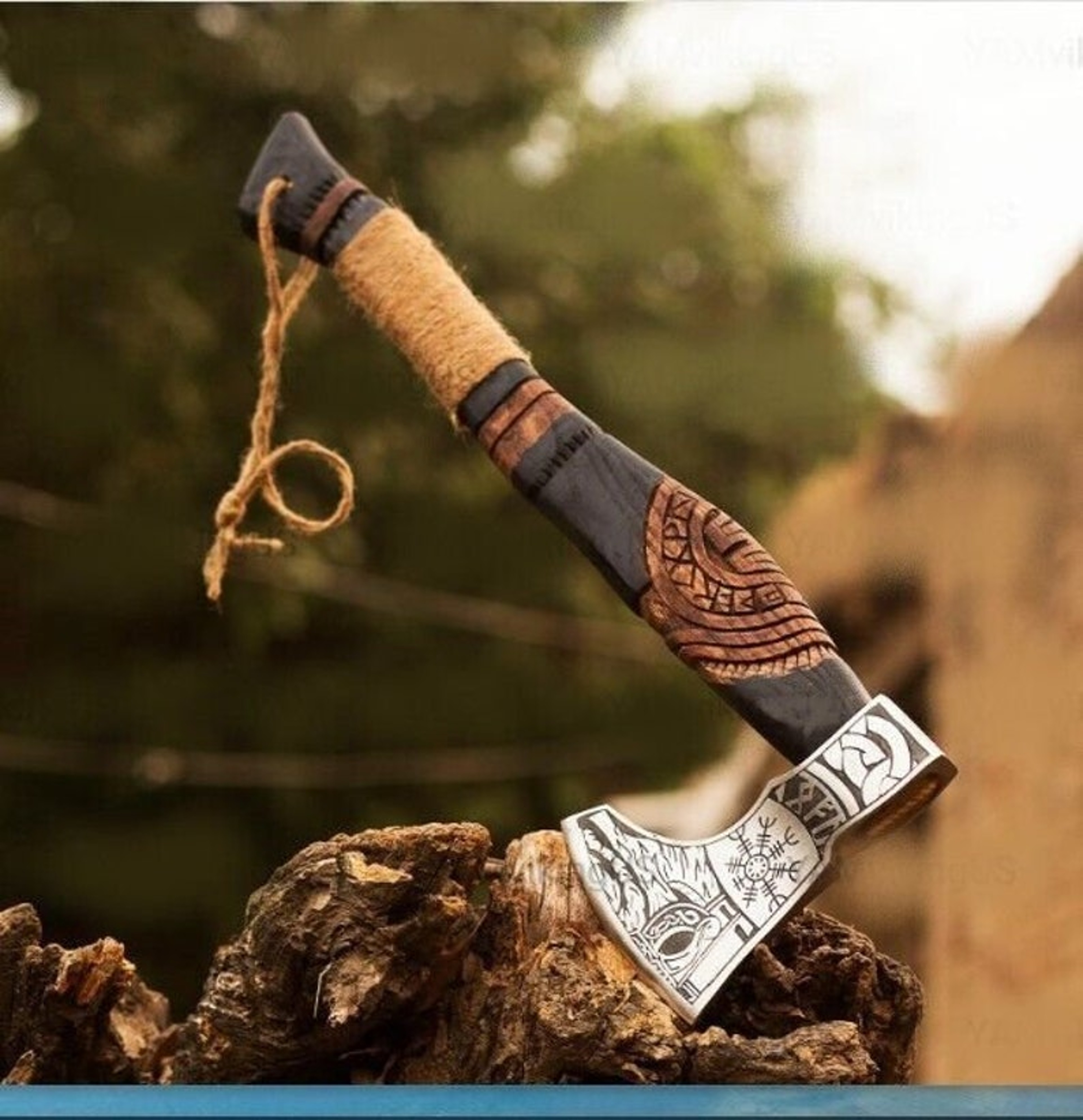 ISHAQ CRAFTS, Custom Handmade Corban Steel Viking AXE Engraved on Head and Handle. Viking bearded Hatchet Tomahawk Axe.. – view 4