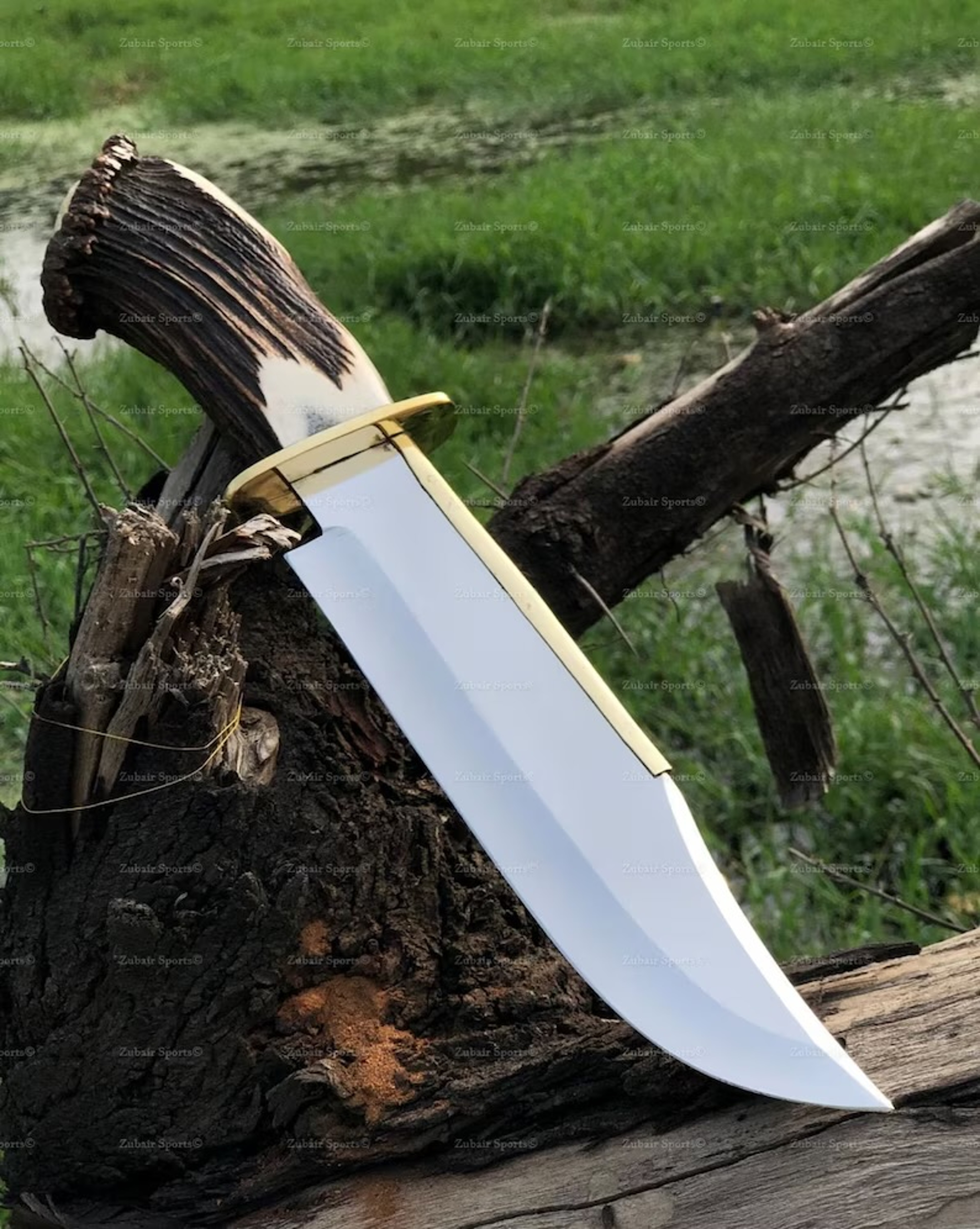 Handmade Forged Bowie Knife with Deer Horn Handle – Custom Full Tang Hunting Knife with Leather Sheath – Personalized Su – view 3